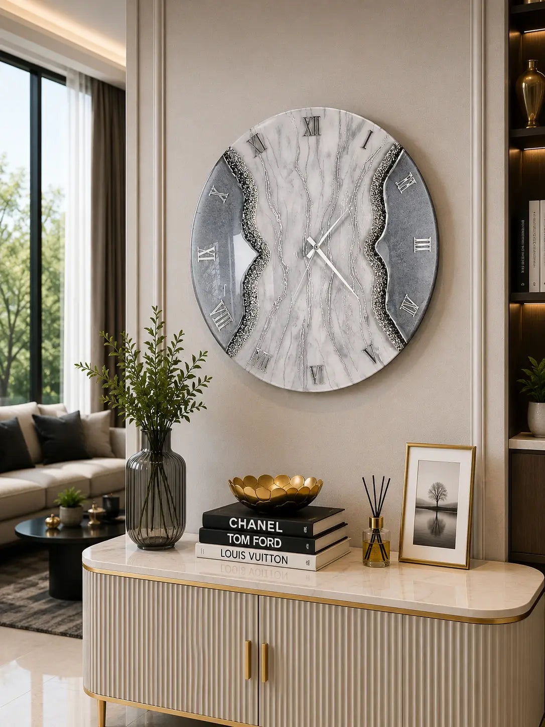 Lagoon Grey Stones Resin Wall Clock