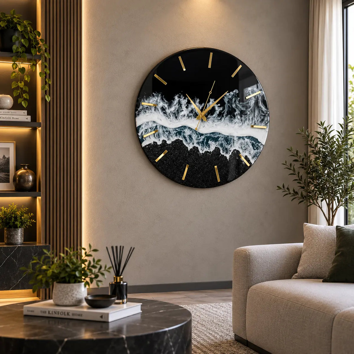 Black Beach Epoxy Resin Wall Clock | Premium Clocks For Decor