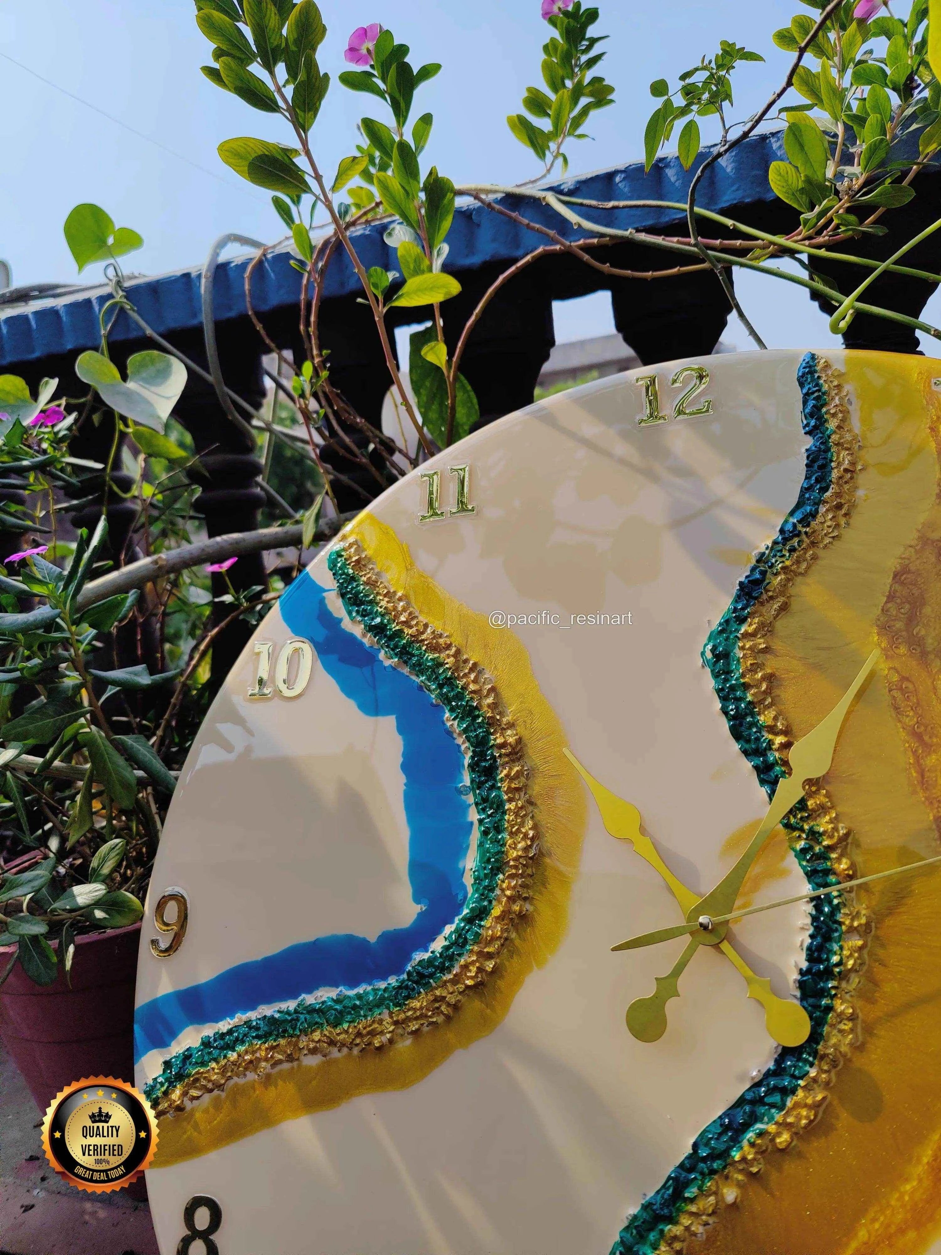 Curvy Green Resin wall clock | Epoxy Art Wall Clock - Pacific Resin Art