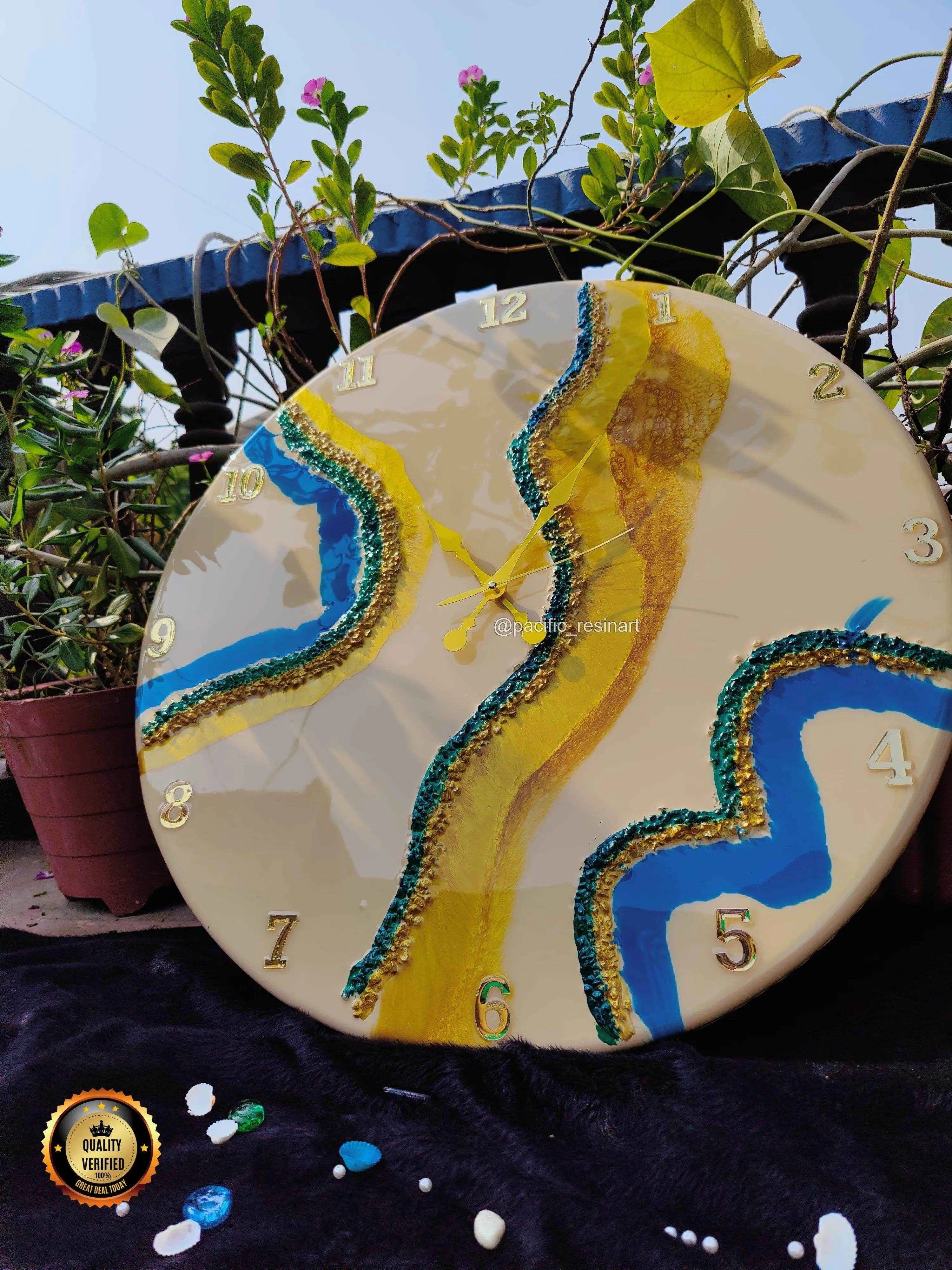 Curvy Green Resin wall clock | Epoxy Art Wall Clock - Pacific Resin Art