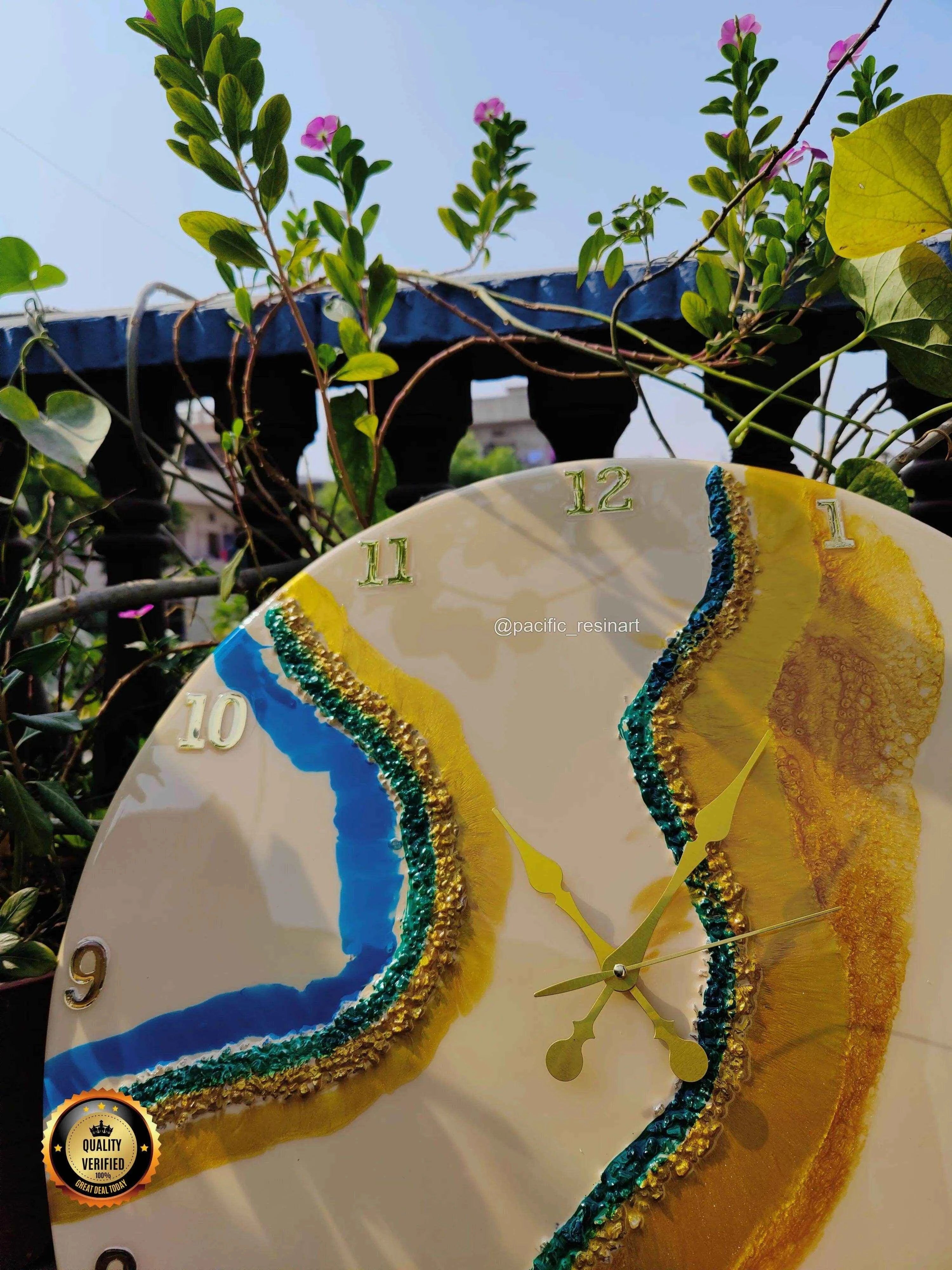 Curvy Green Resin wall clock | Epoxy Art Wall Clock - Pacific Resin Art