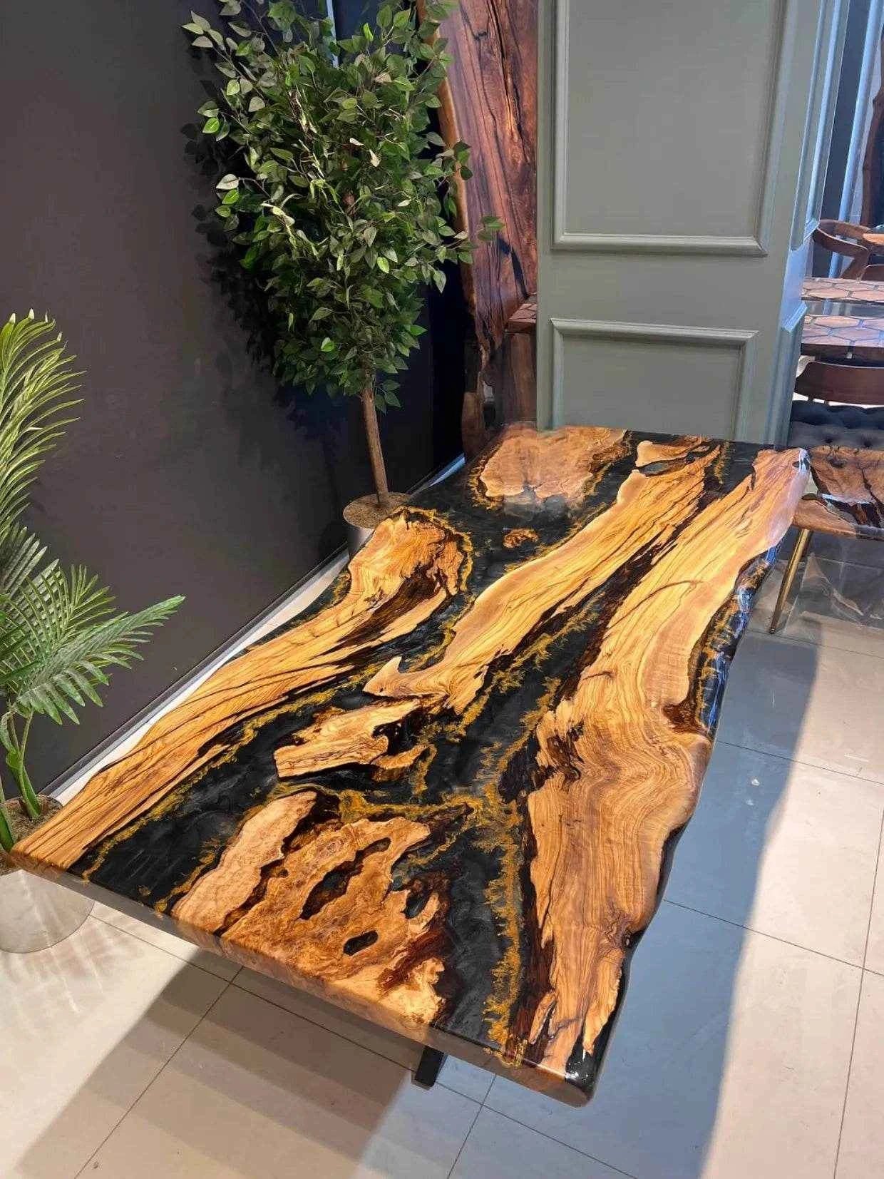 Black Pearl wooden Epoxy resin art Dining table | Luxury Resin Dining Table For Home Interiors (without stand)