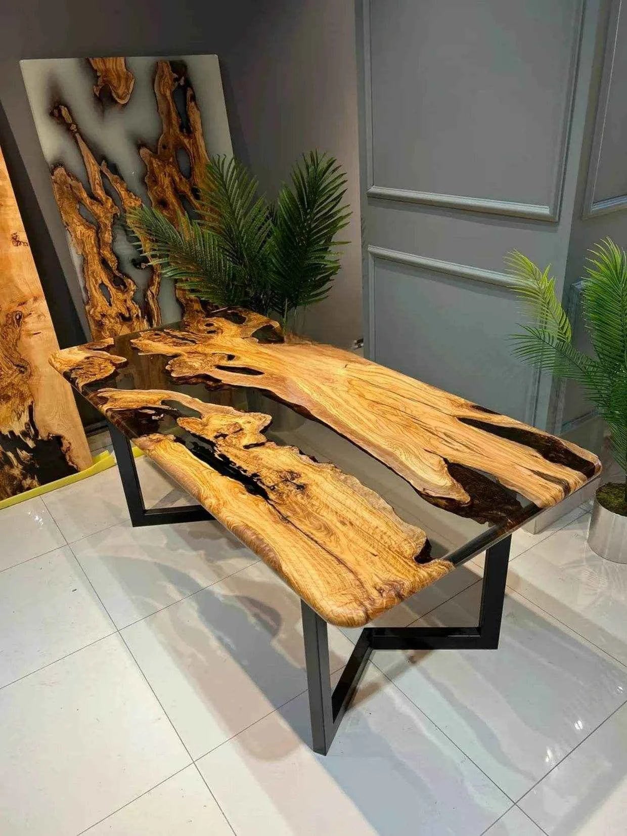 Black Translucent multi wood Epoxy resin art Dining table | Luxury Resin Dining Table For Home Interiors (without stand)