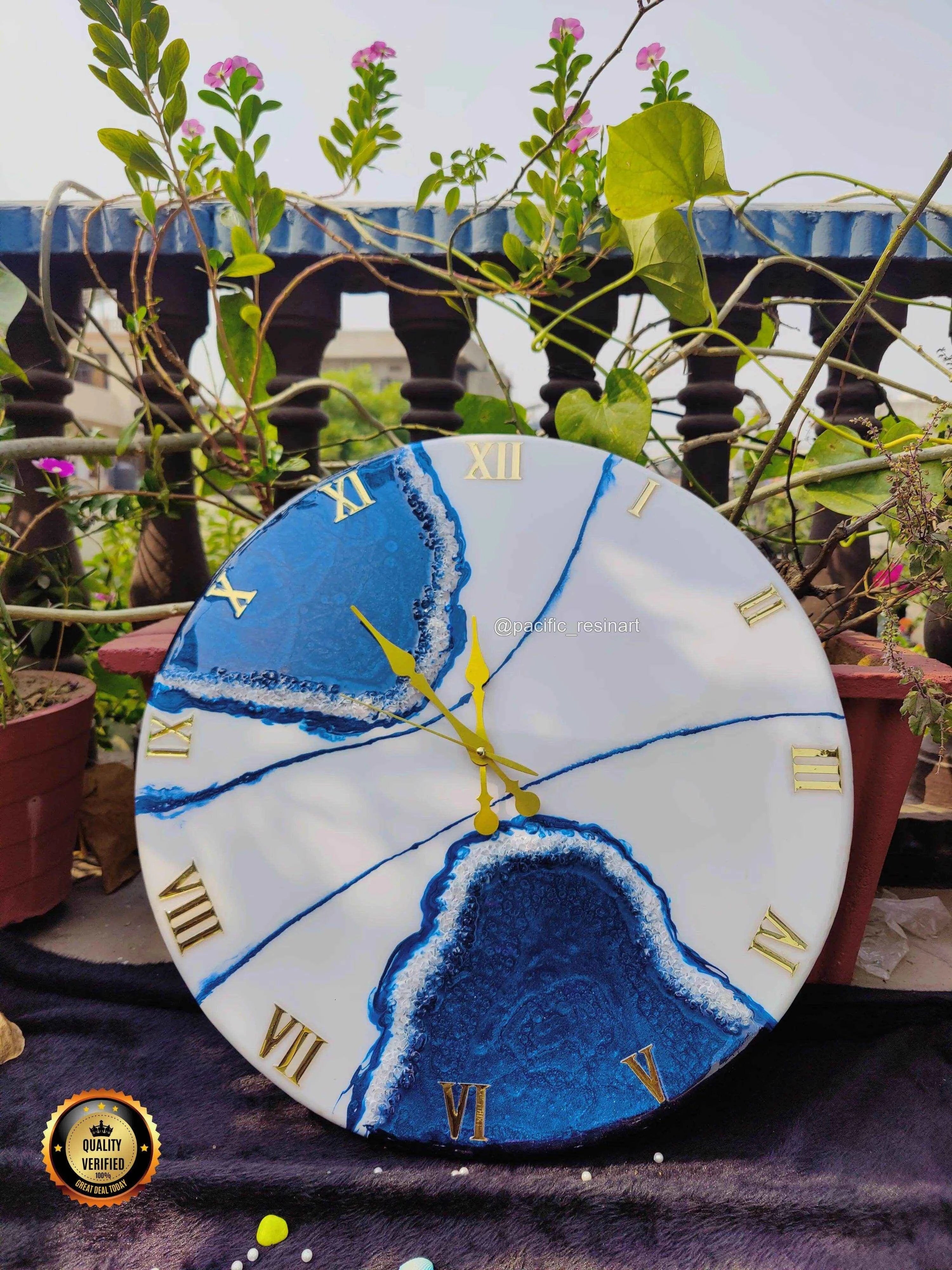 Blue Pearl Roman Resin wall clock - Pacific Resin Art
