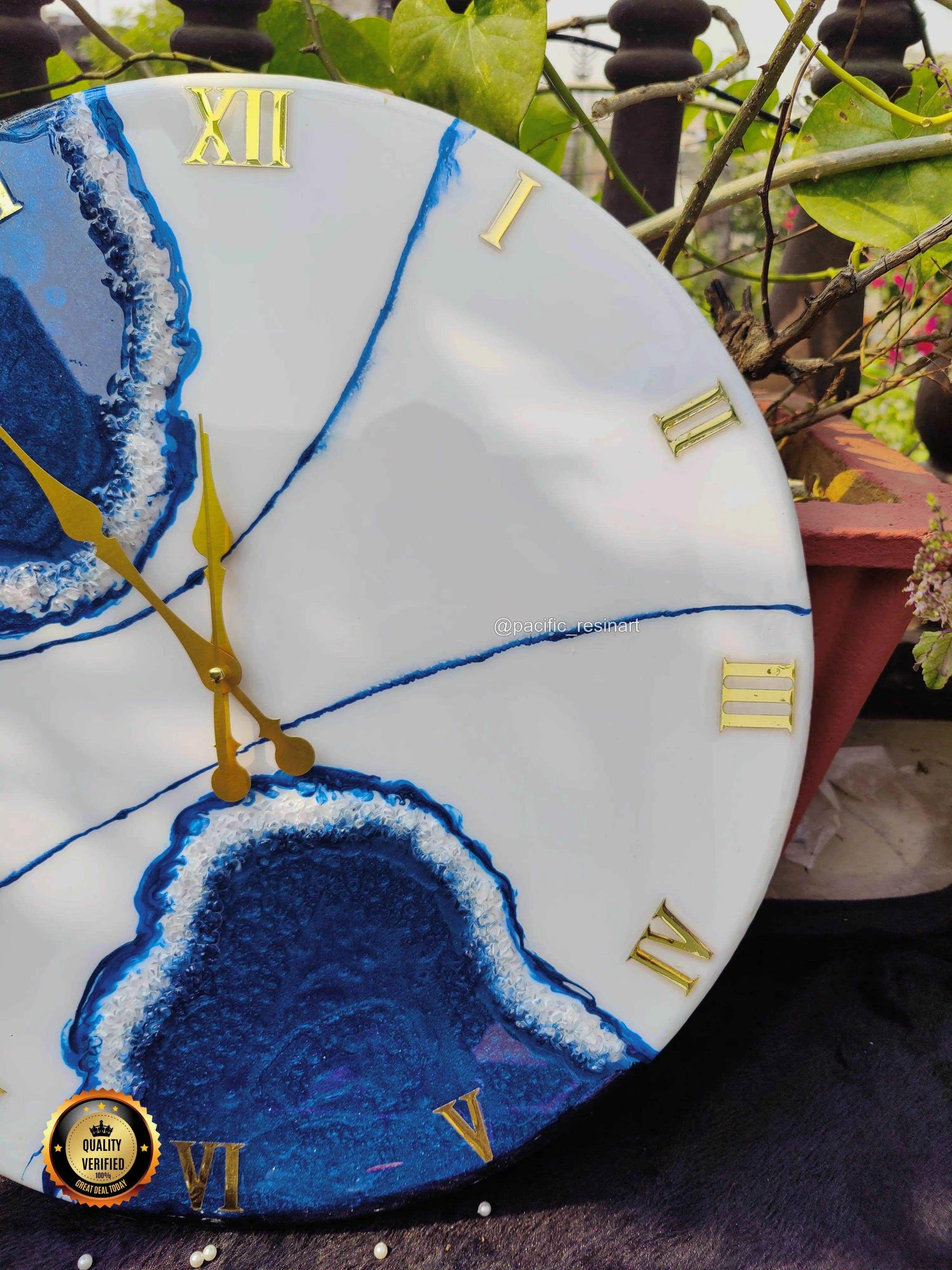 Blue Pearl Roman Resin wall clock - Pacific Resin Art