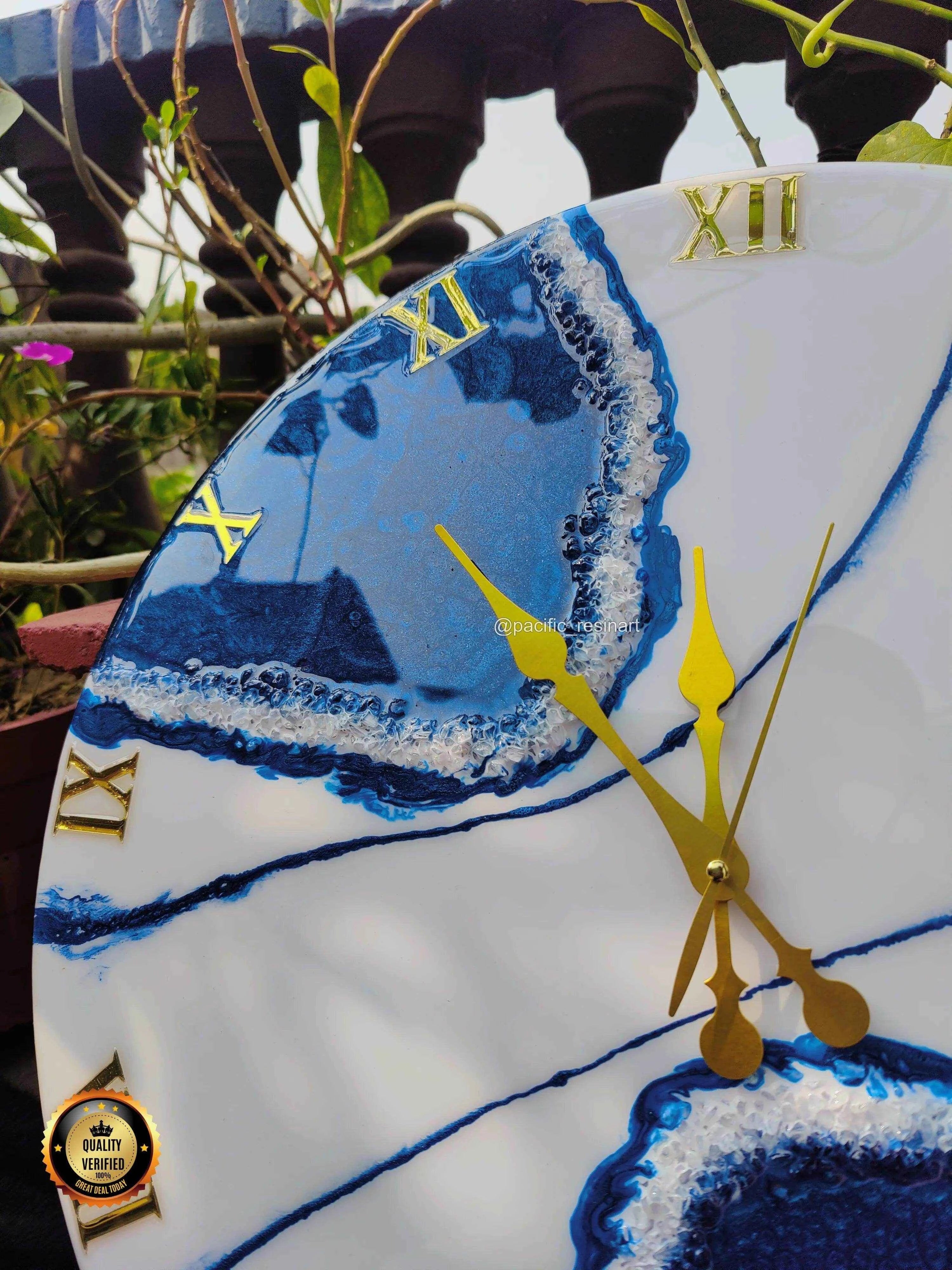 Blue Pearl Roman Resin wall clock - Pacific Resin Art