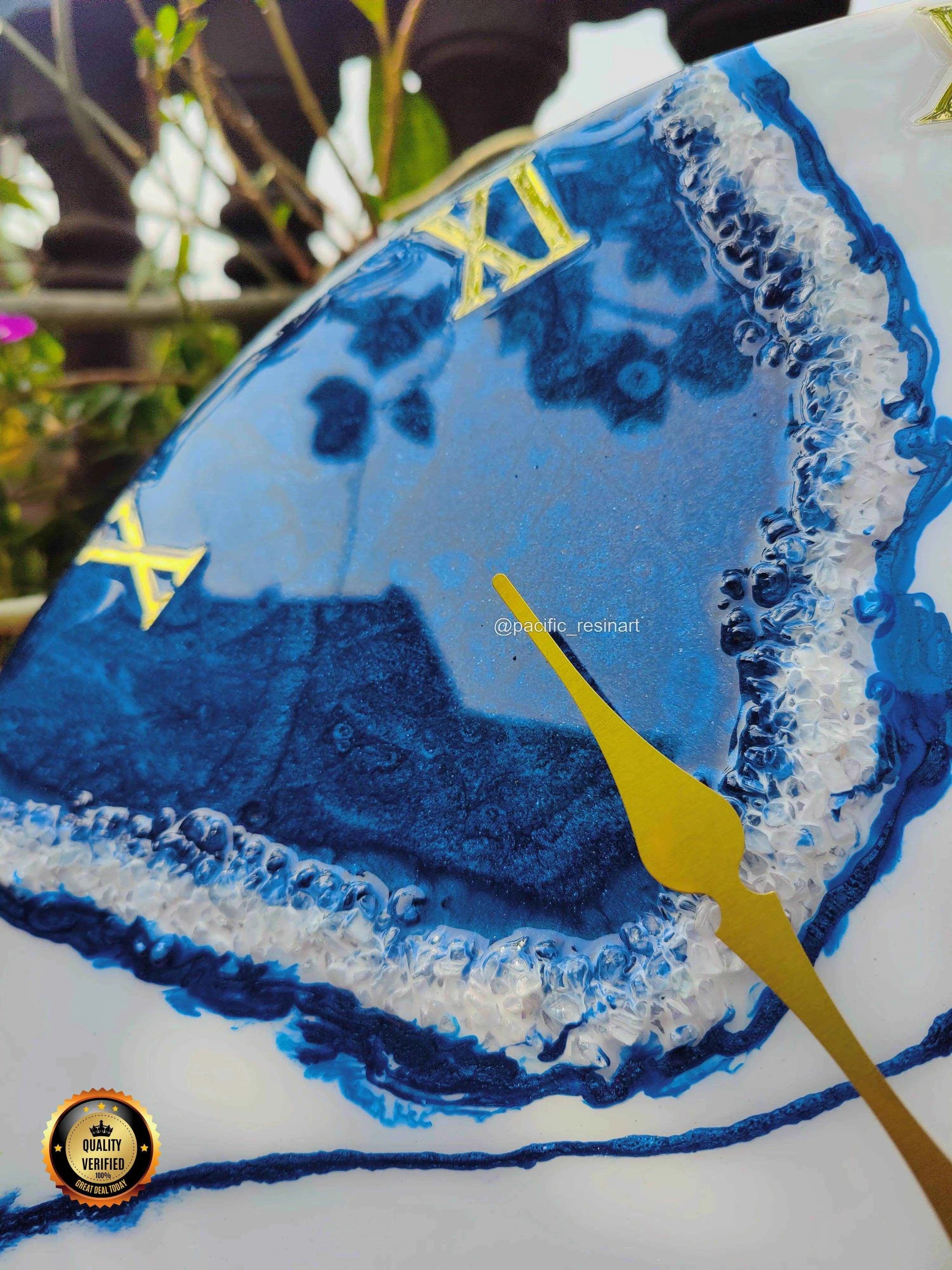 Blue Pearl Roman Resin wall clock - Pacific Resin Art