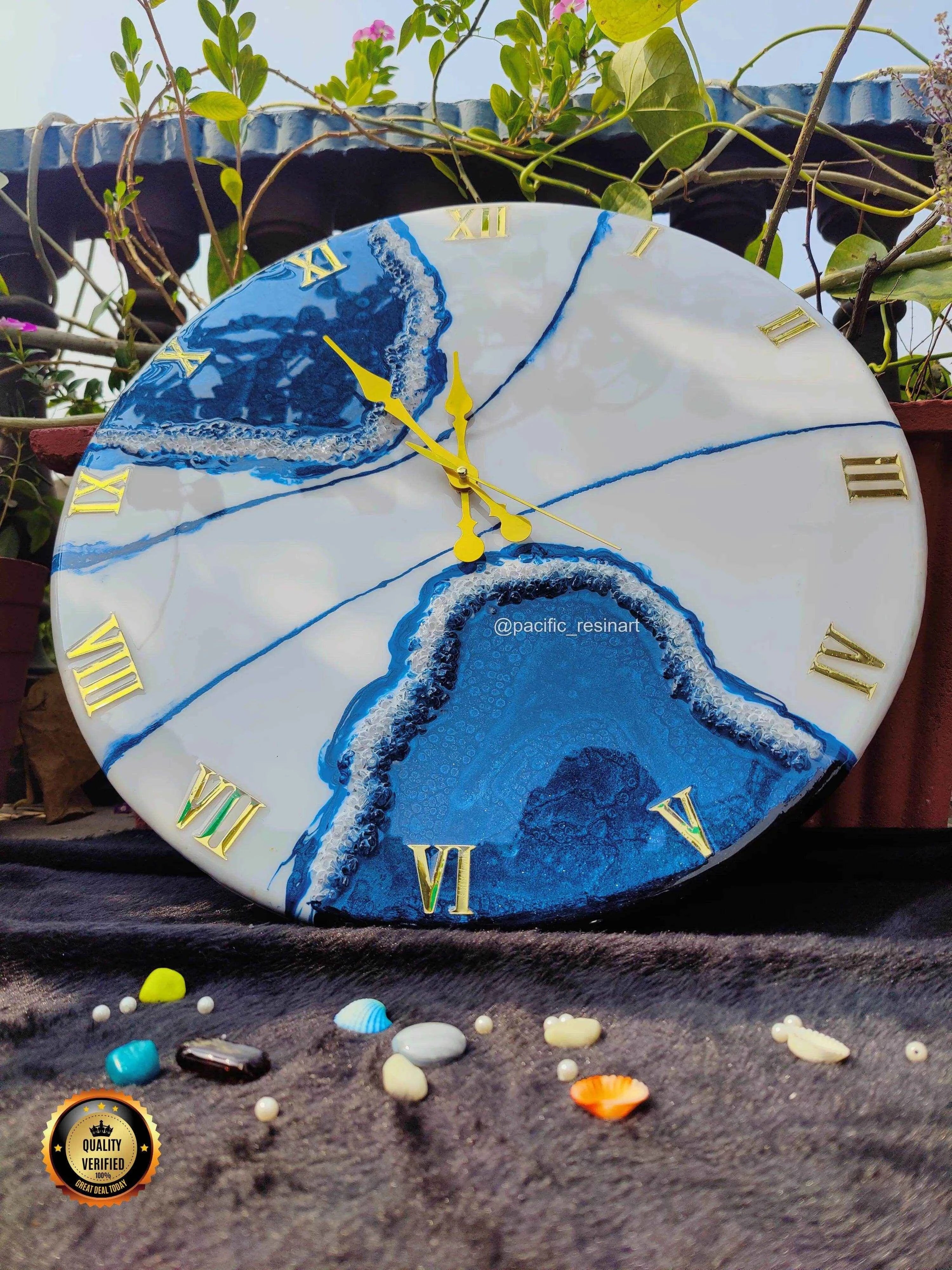 Blue Pearl Roman Resin wall clock - Pacific Resin Art