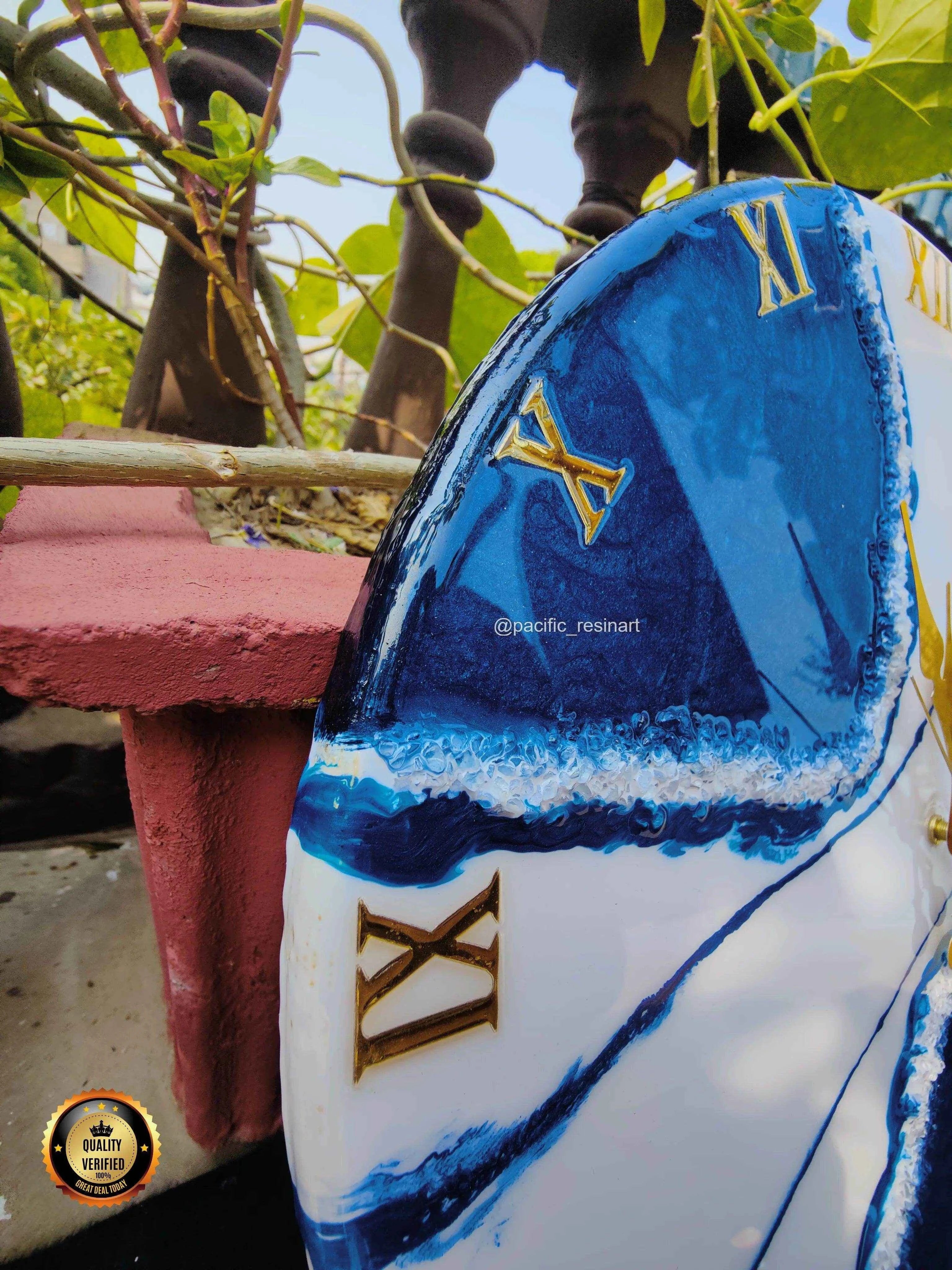 Blue Pearl Roman Resin wall clock - Pacific Resin Art