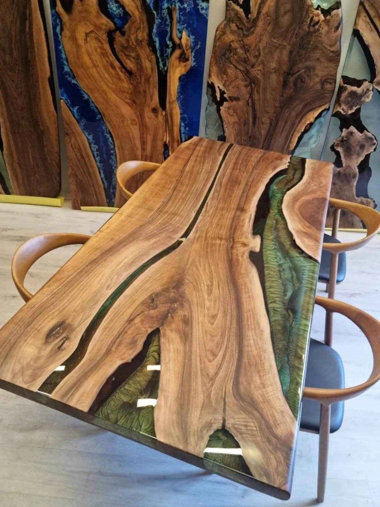Green River Epoxy Resin Dining table | Modern Resin Table For Home Interiors with legs - Pacific Resin Art