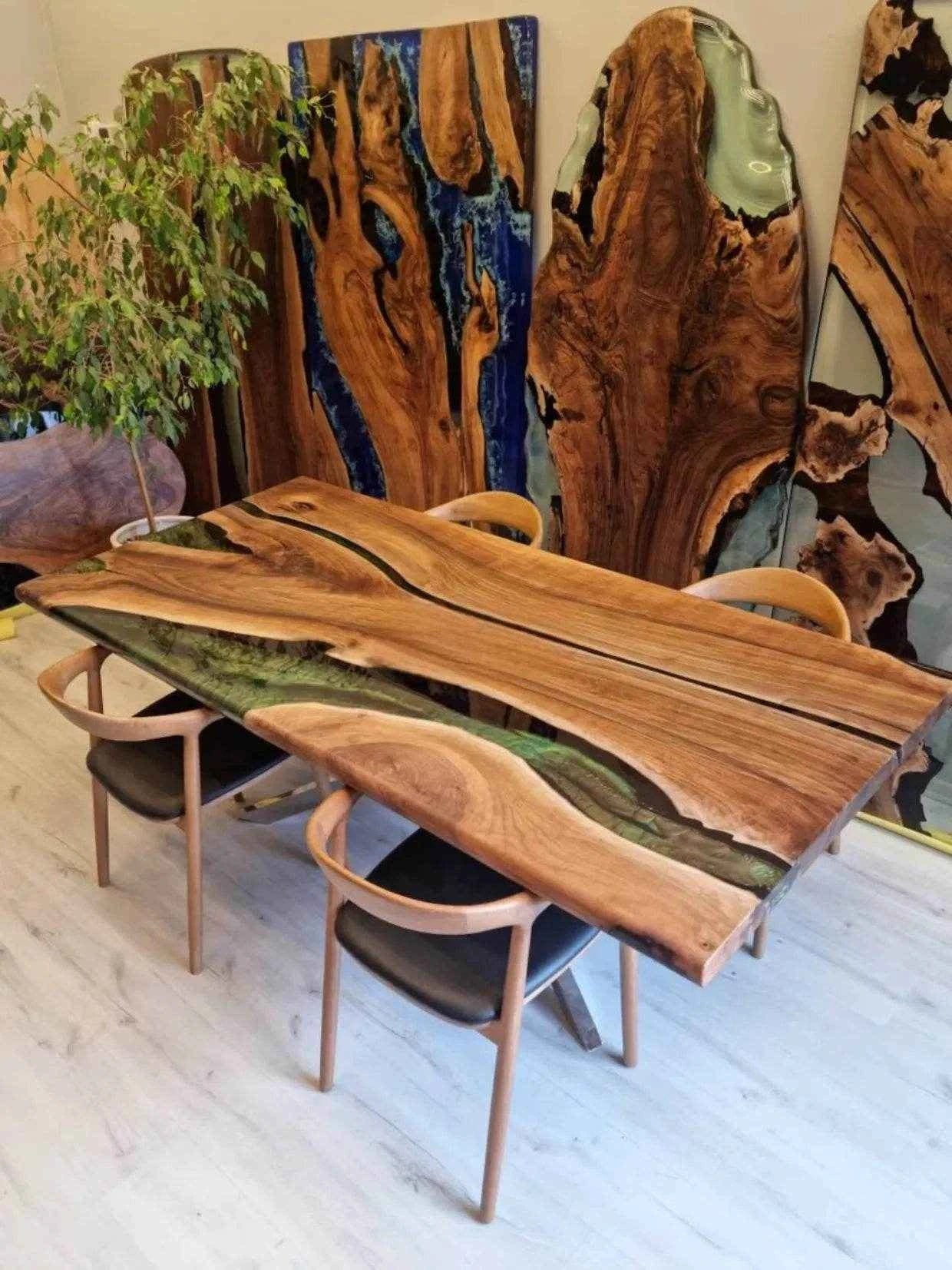 Green River Epoxy Resin Dining table | Modern Resin Table For Home Interiors with legs - Pacific Resin Art