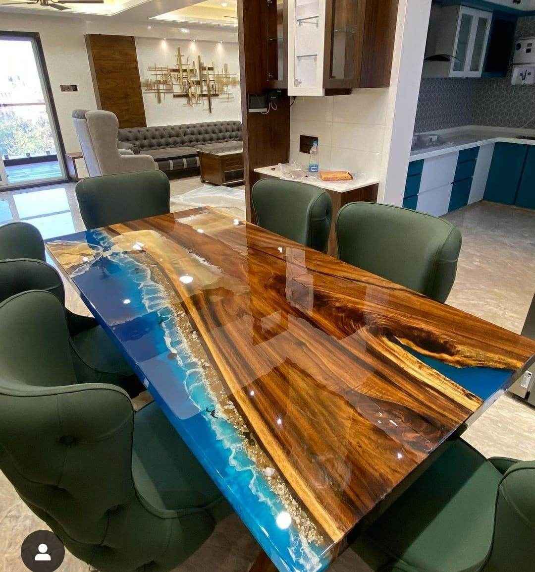Beech River Epoxy Resin Dining Table - Handcrafted Design for Home