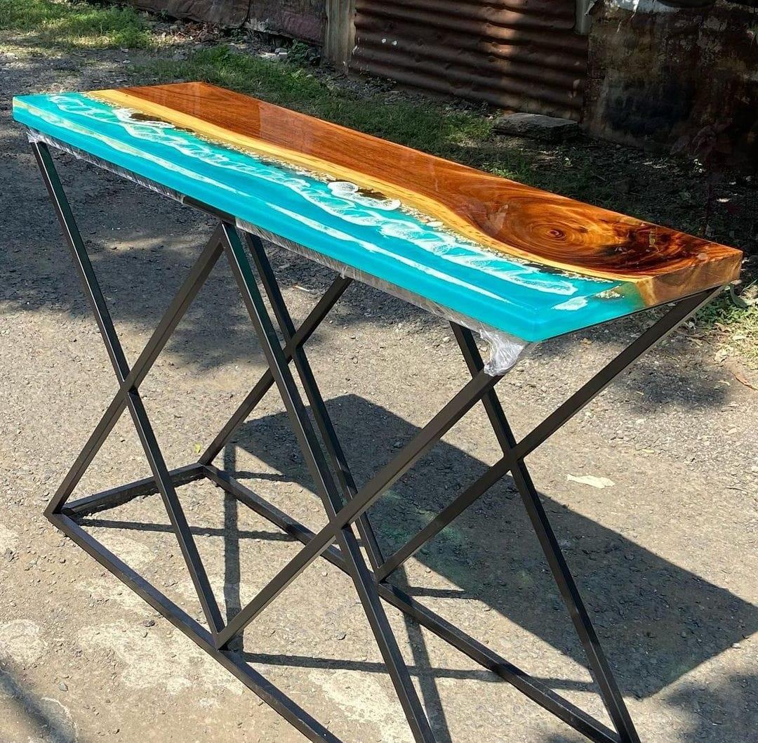Blue ocean console bar Epoxy resin art Dining table without stand