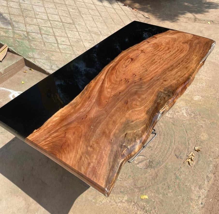 Epoxy matt black resin art Dining table without stand