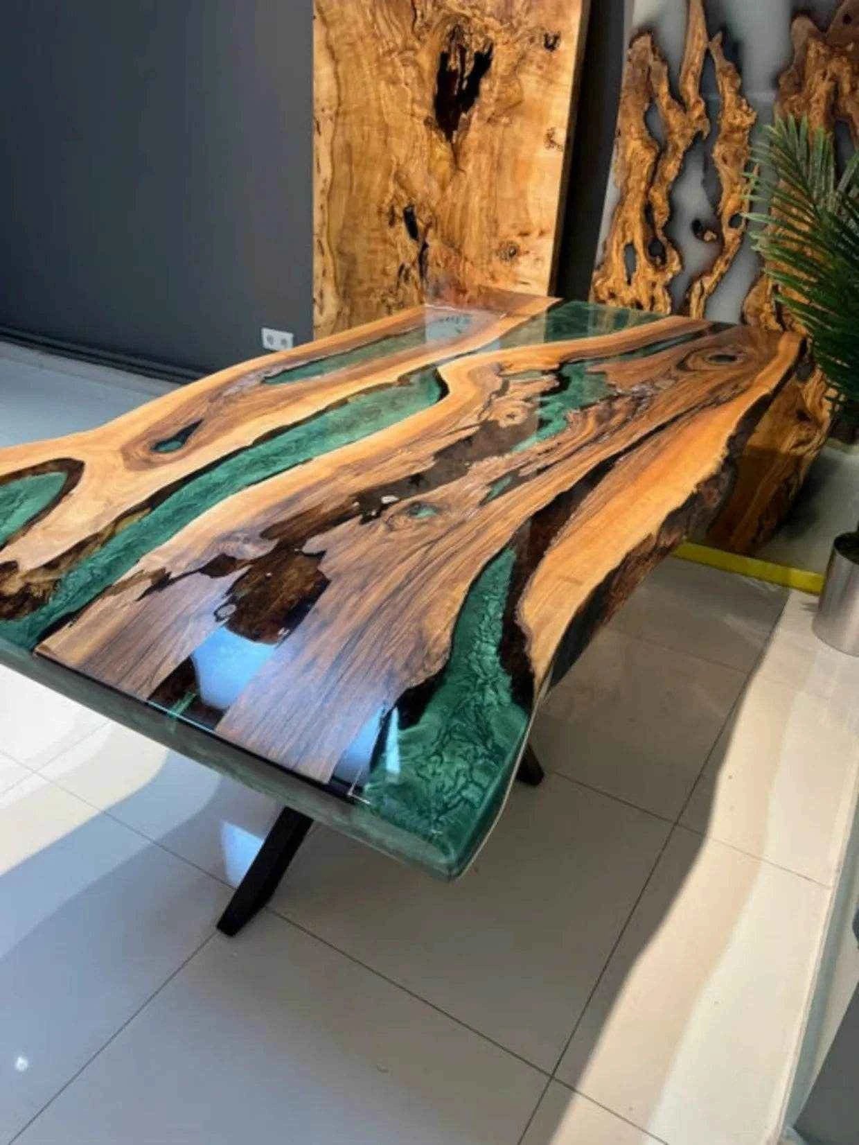 Green River Resin Art Dining table | Unique Wooden Dining Table with legs - Pacific Resin Art