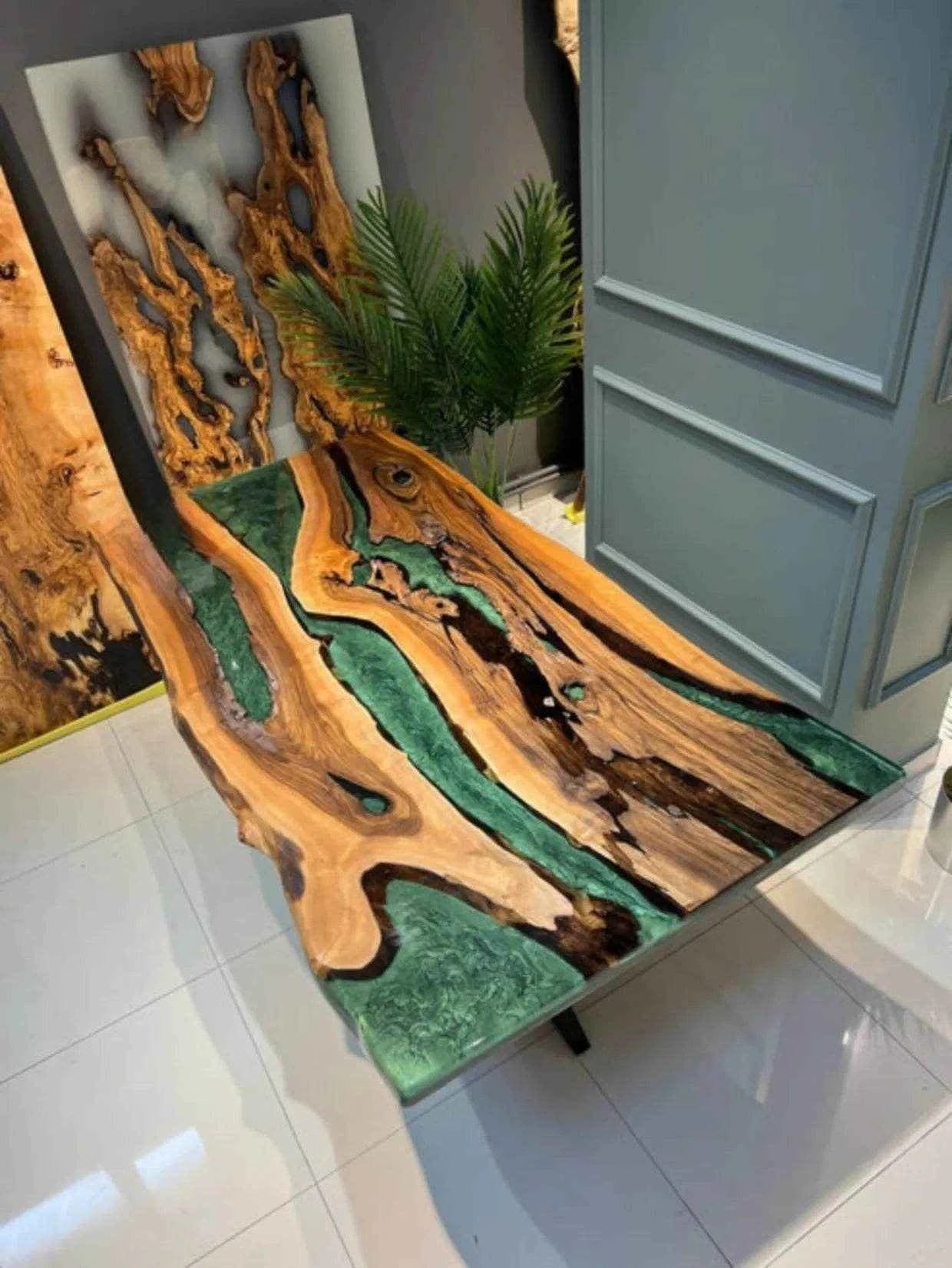 Green River Resin Art Dining table | Unique Wooden Dining Table with legs - Pacific Resin Art