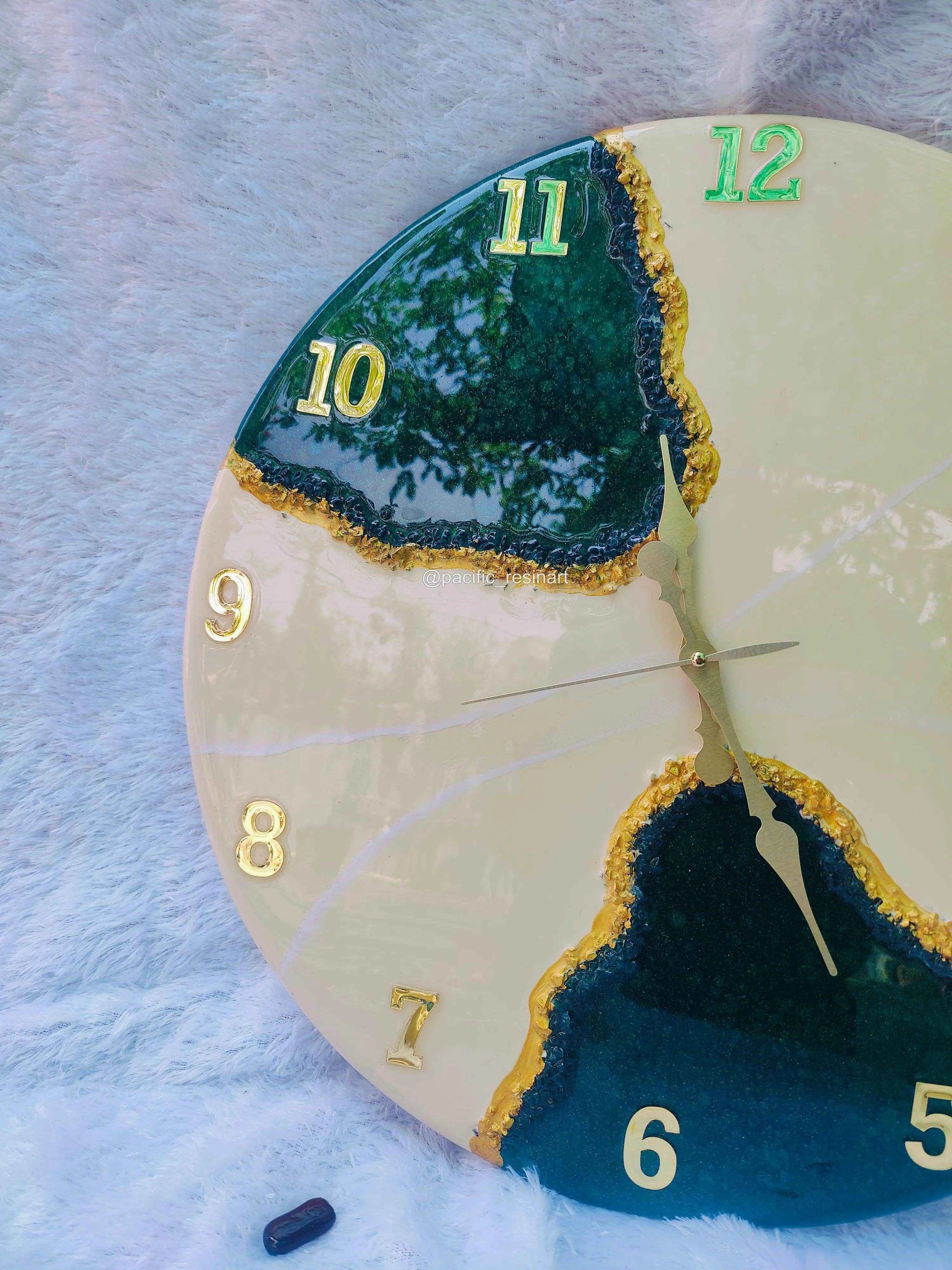 Green Pearl numeric Resin wall clock | Luxury Resin Wall Clock - Pacific Resin Art