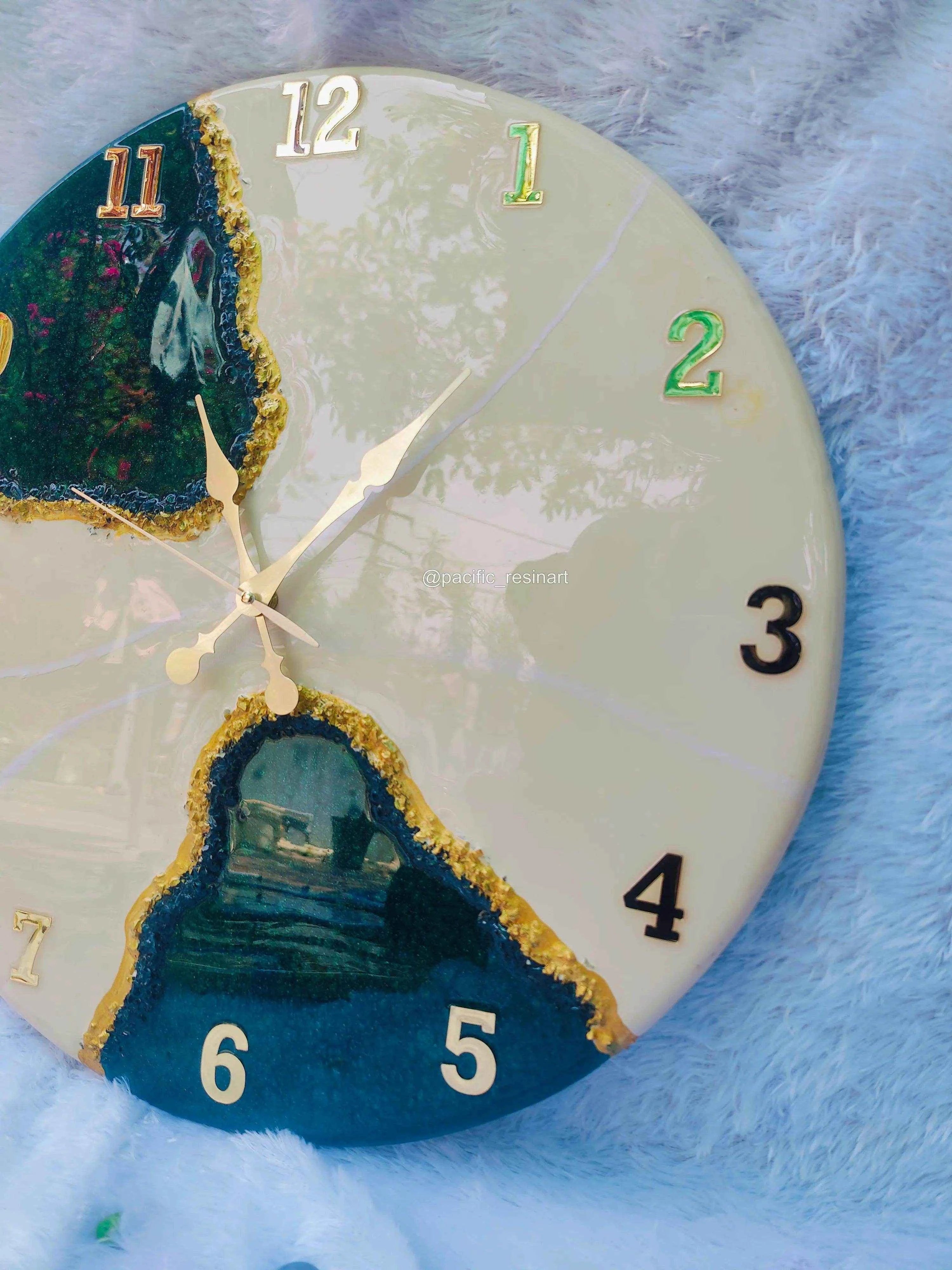 Green Pearl numeric Resin wall clock | Luxury Resin Wall Clock - Pacific Resin Art