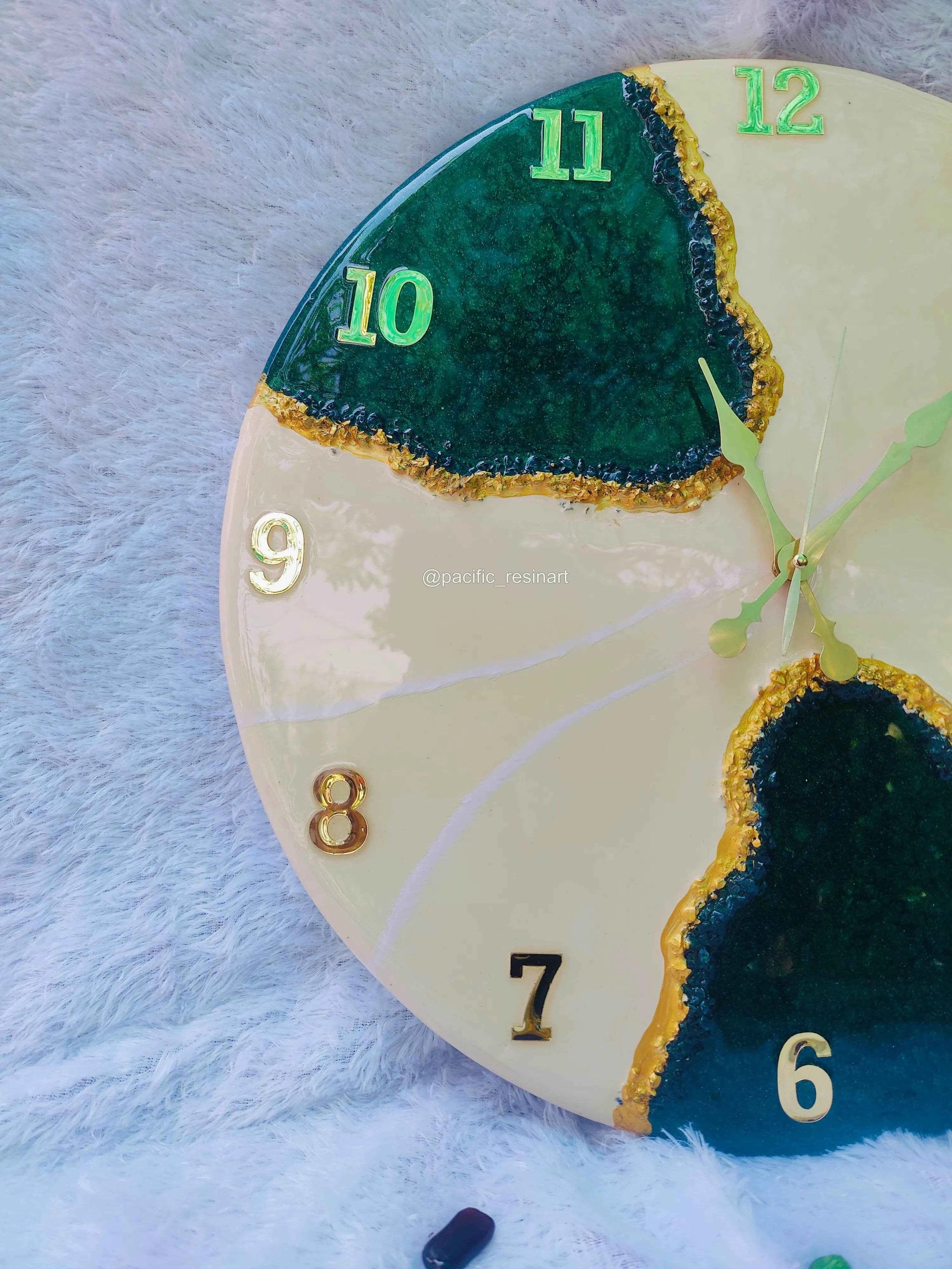 Green Pearl numeric Resin wall clock | Luxury Resin Wall Clock - Pacific Resin Art