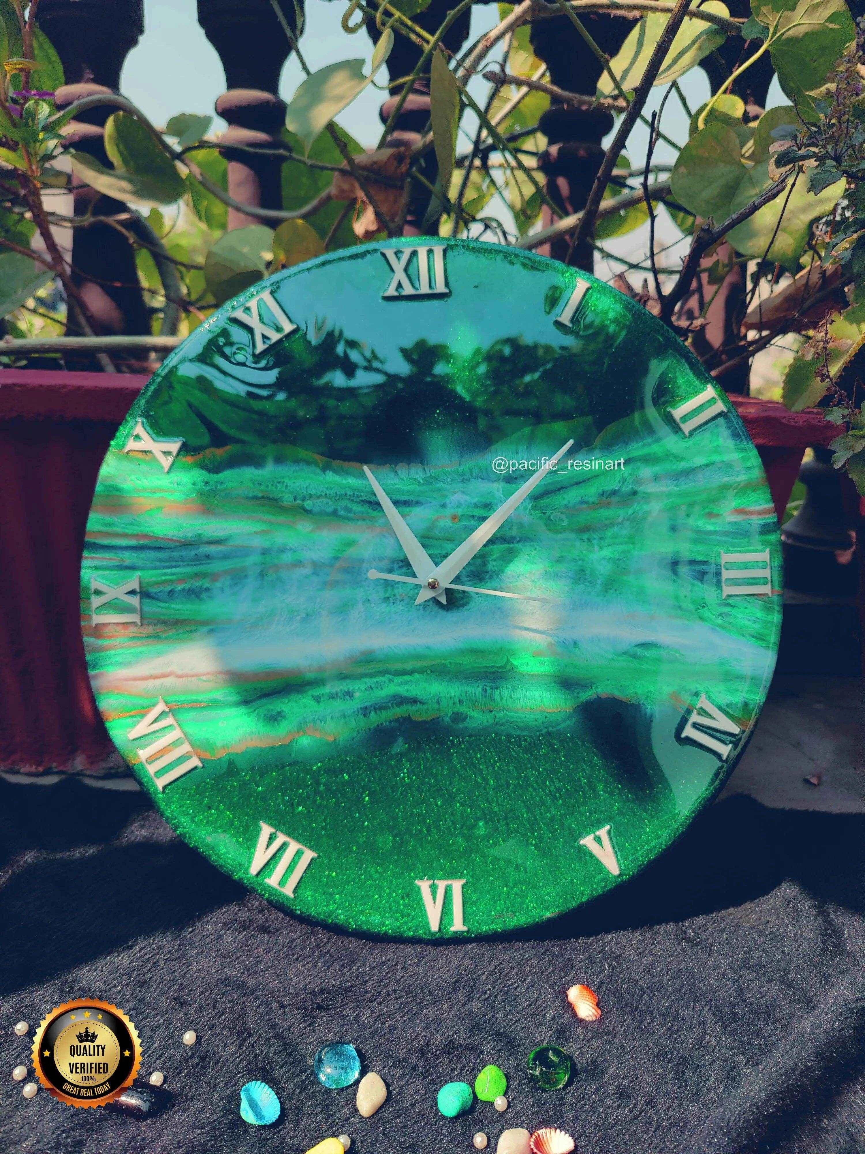 Full Green Pearl Resin wall clock - Pacific Resin Art