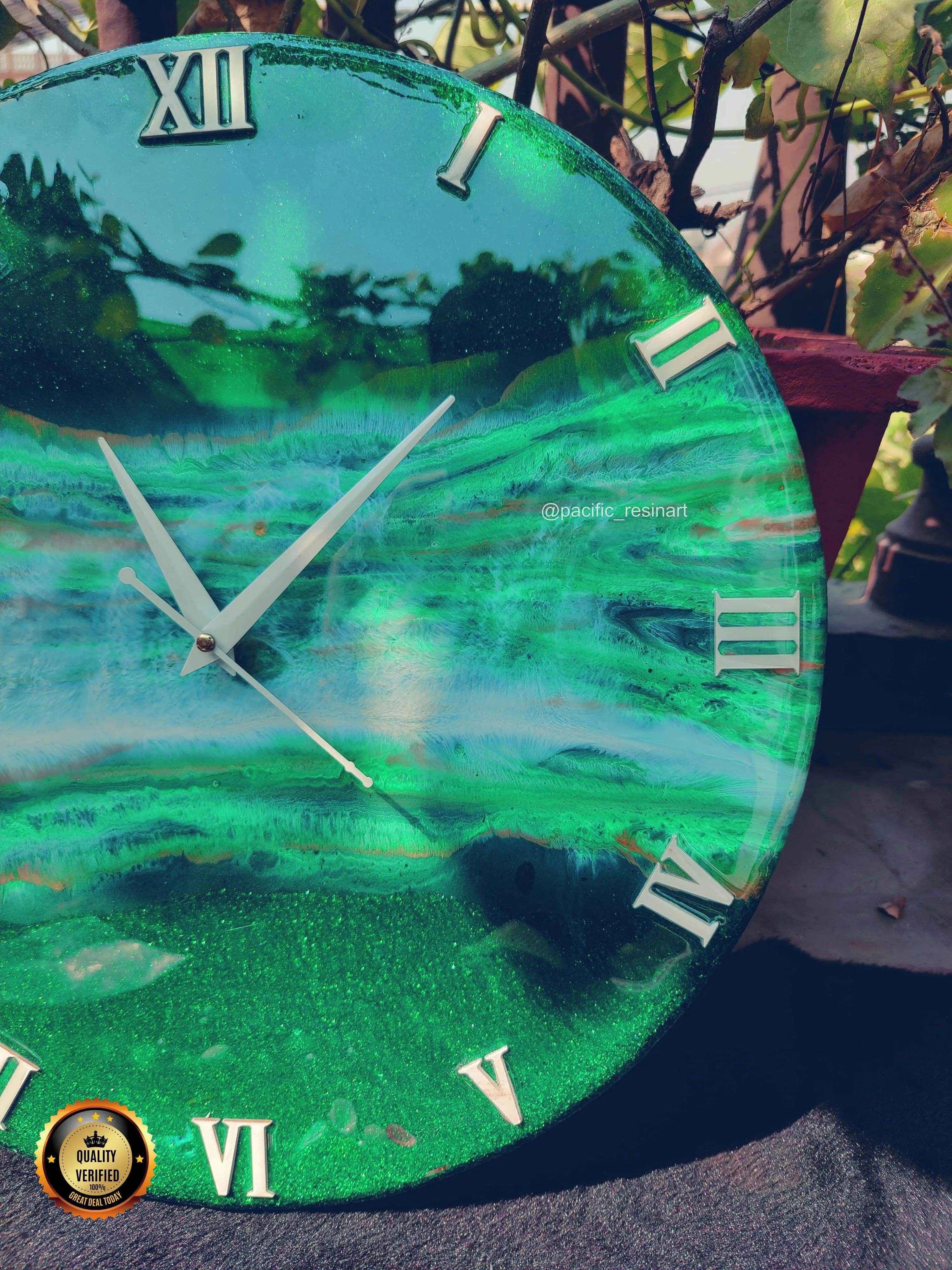 Full Green Pearl Resin wall clock - Pacific Resin Art