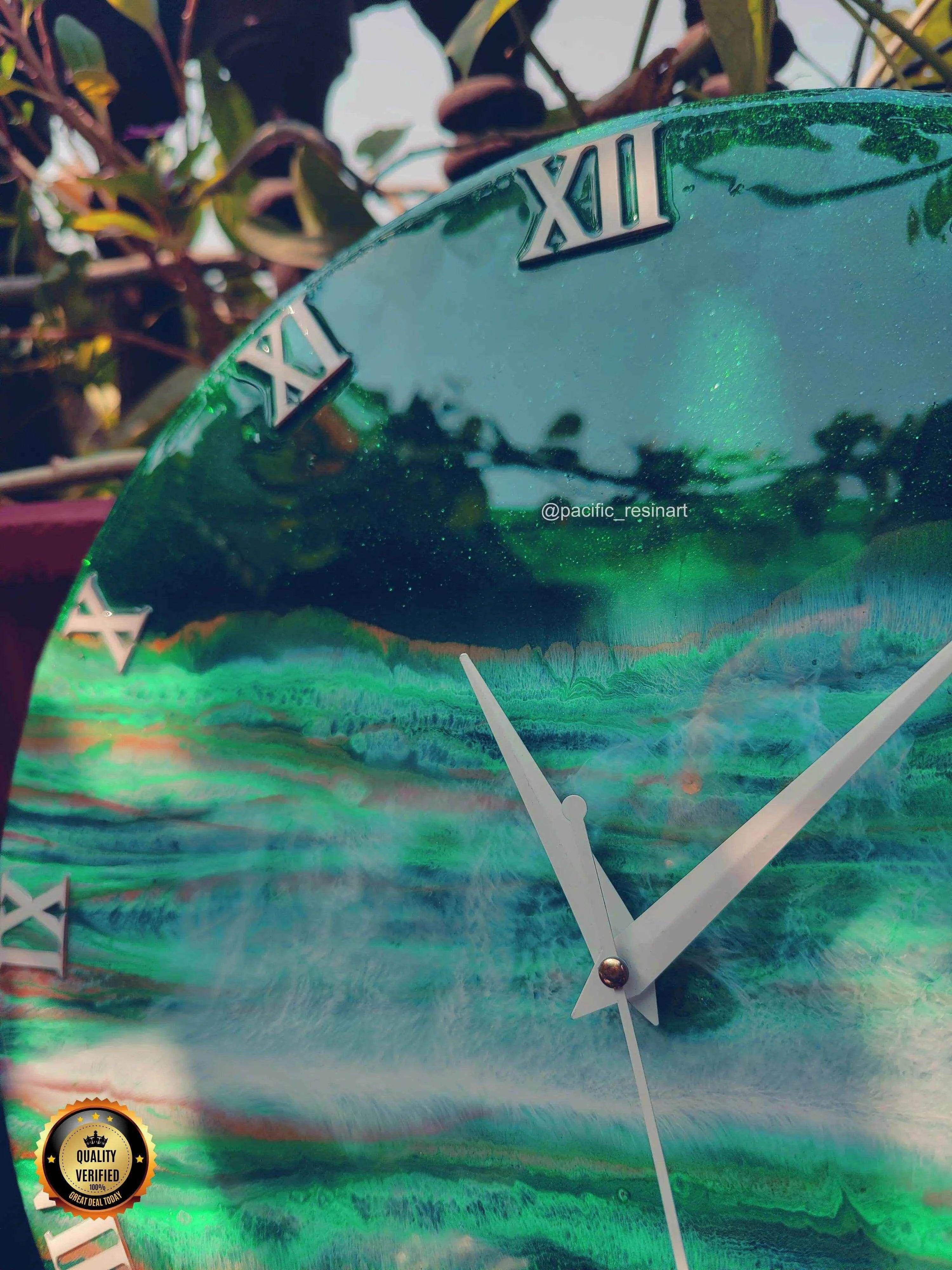 Full Green Pearl Resin wall clock - Pacific Resin Art