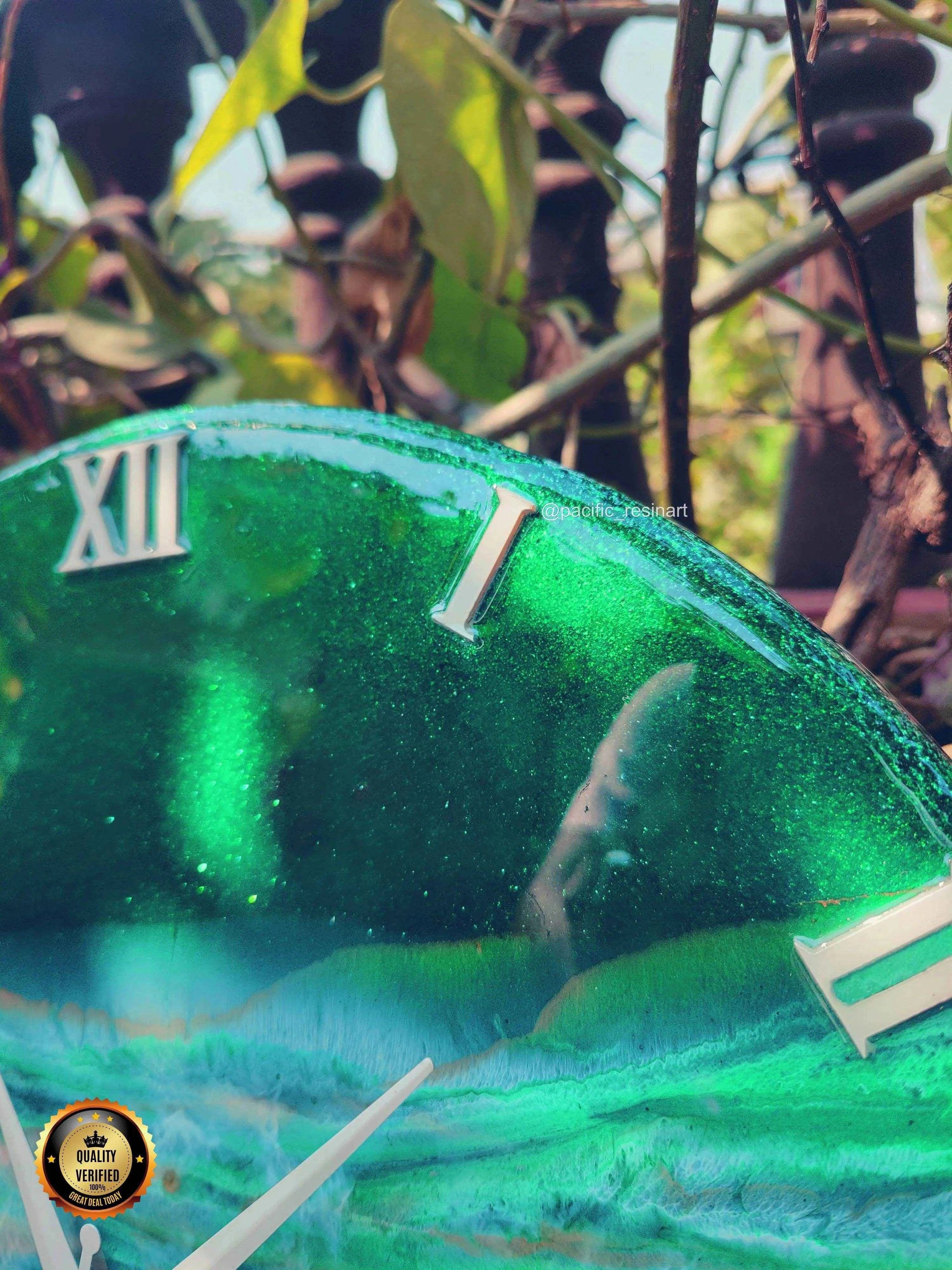 Full Green Pearl Resin wall clock - Pacific Resin Art