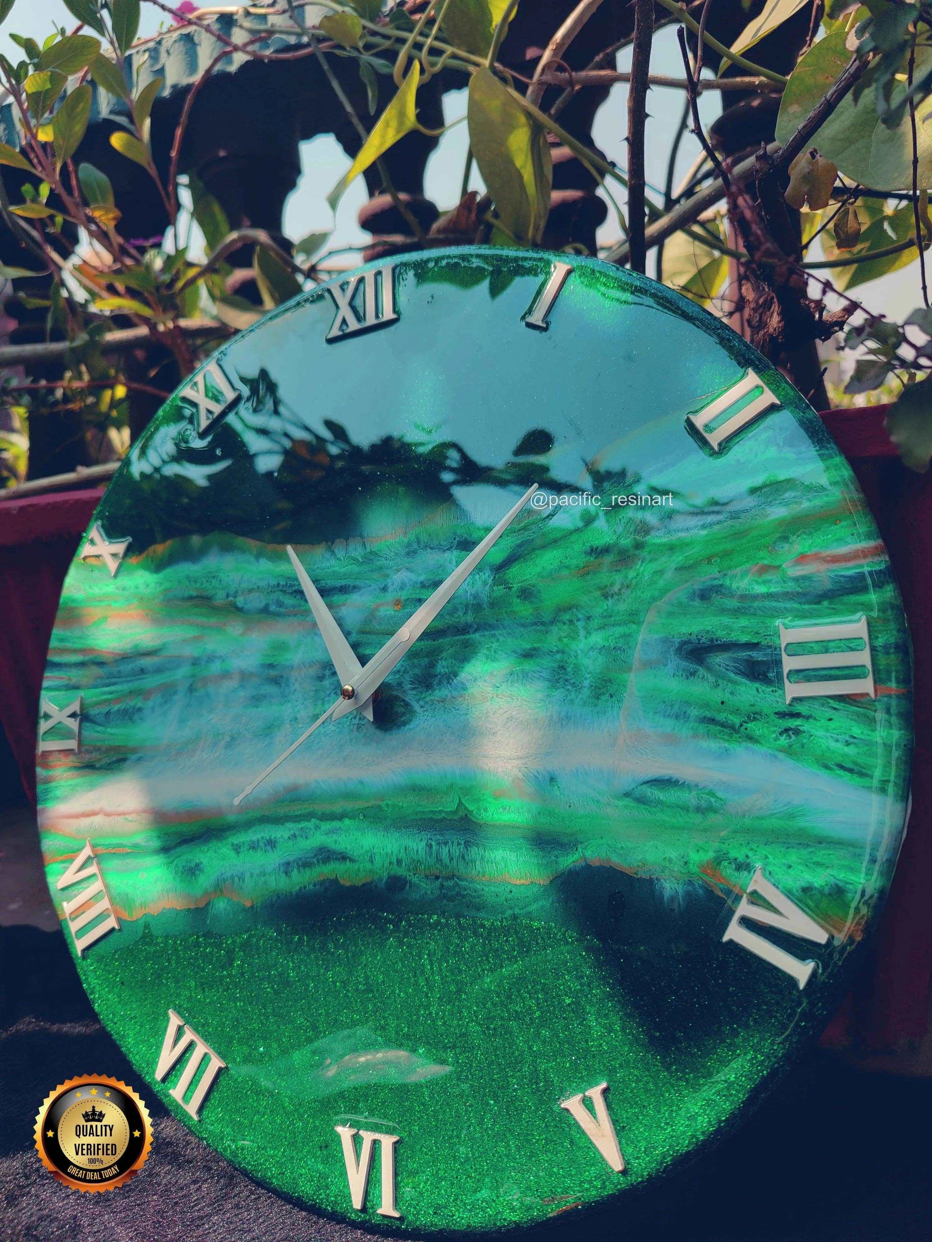 Full Green Pearl Resin wall clock - Pacific Resin Art
