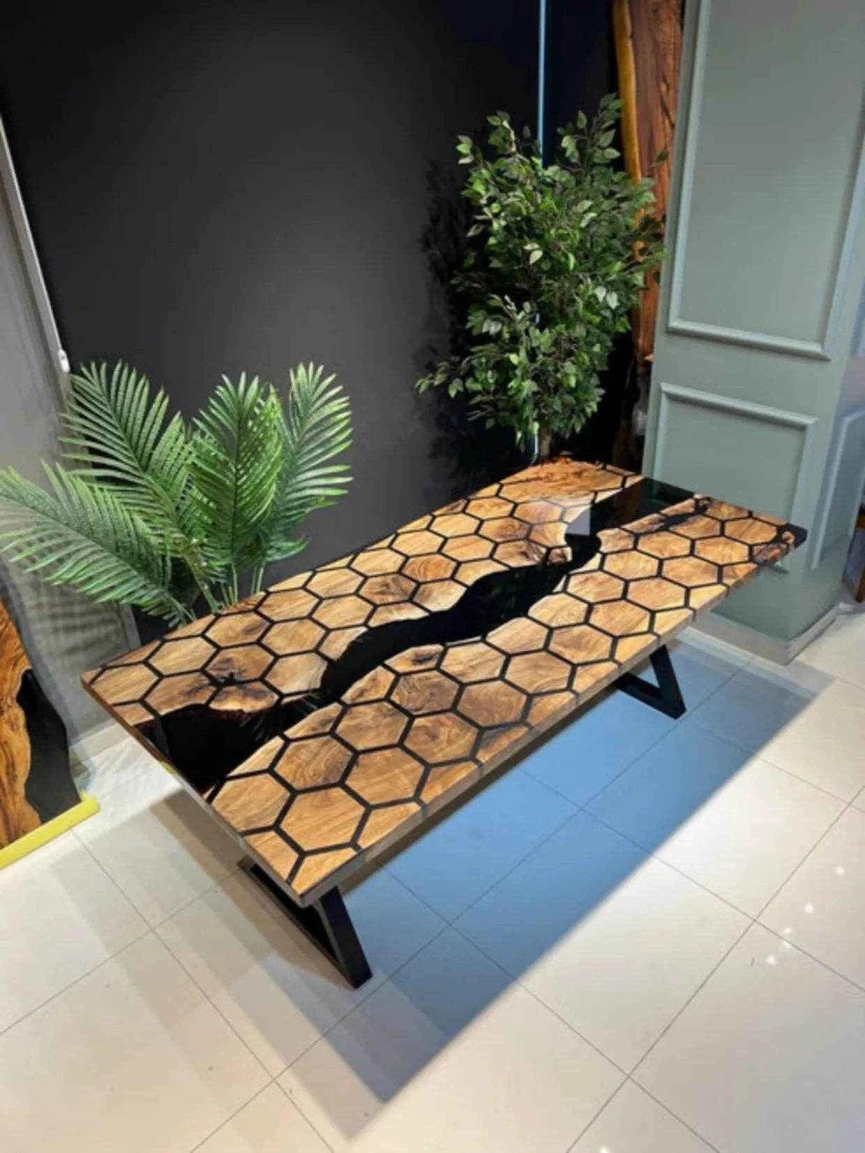 Honeycomb Style Resin Dining Table | Unique Wooden Dining Table with legs - Pacific Resin Art