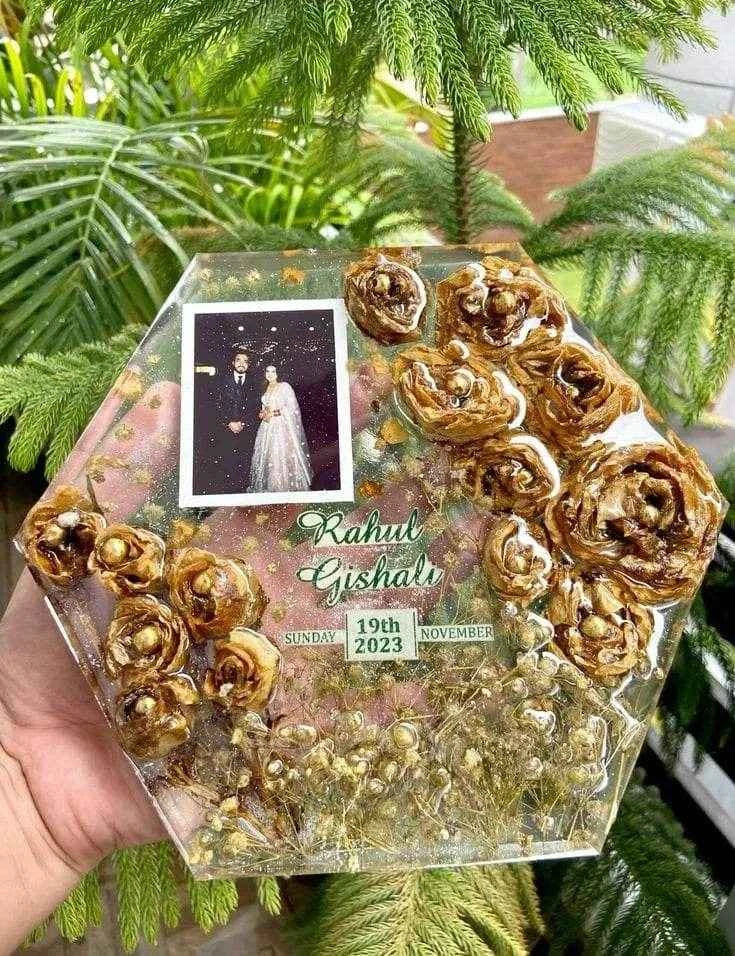 Golden Hexagonal Transparent Resin Flower Preservations - Pacific Resin Art