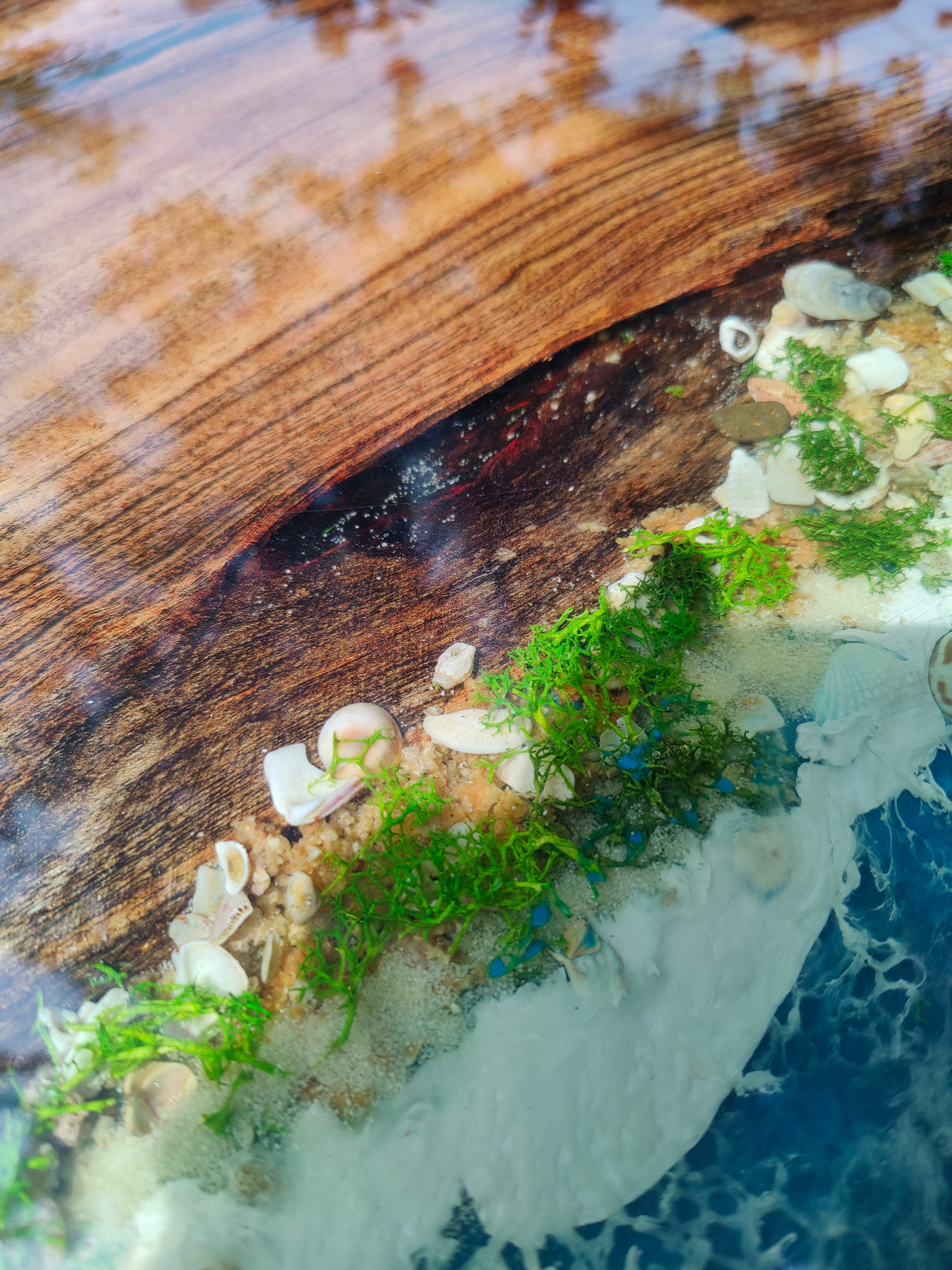 River Epoxy resin art Dining table blue ocean theme without stand