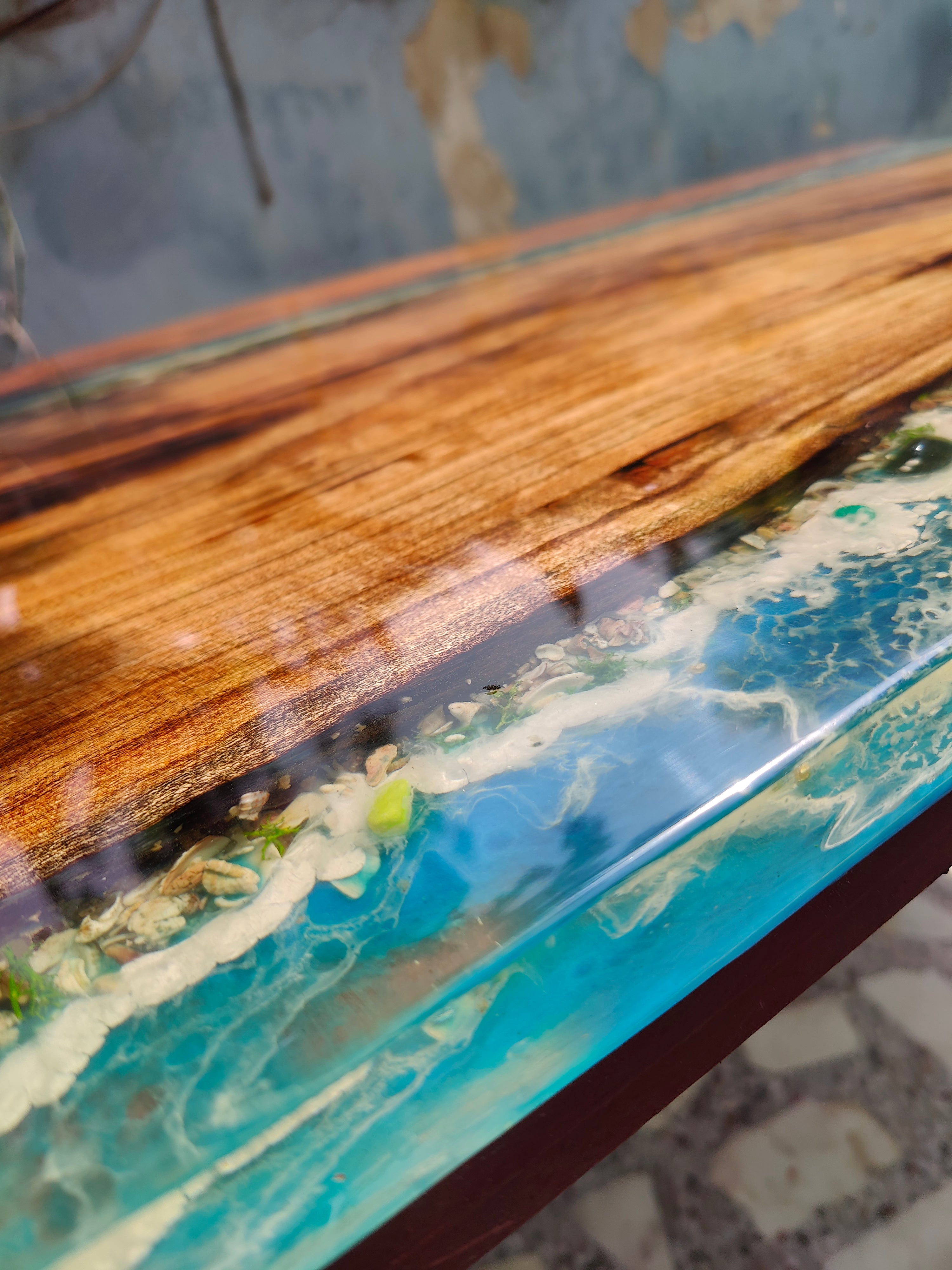 River Epoxy resin art Dining table blue ocean theme without stand