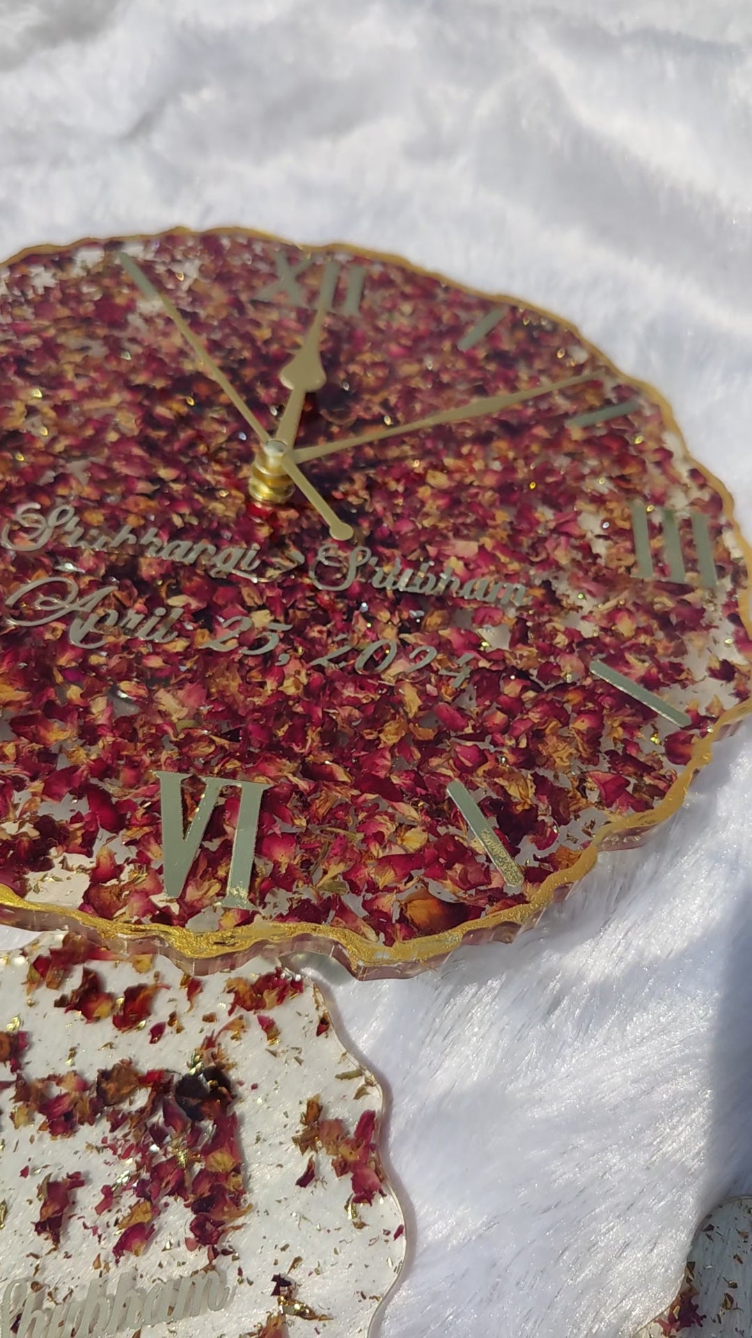 Resin art personalized rose preserved wall clock
