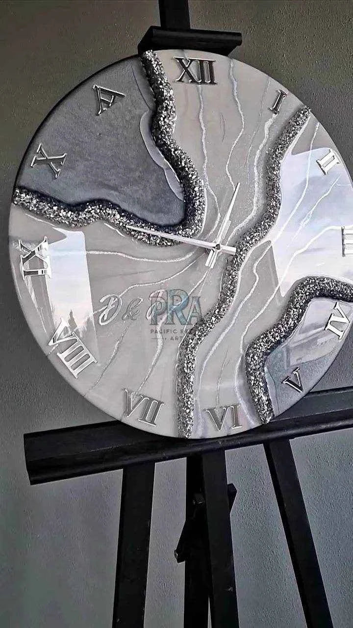 Grey Pearl Resin Wall Clock | Unique Wall Clock - Pacific Resin Art