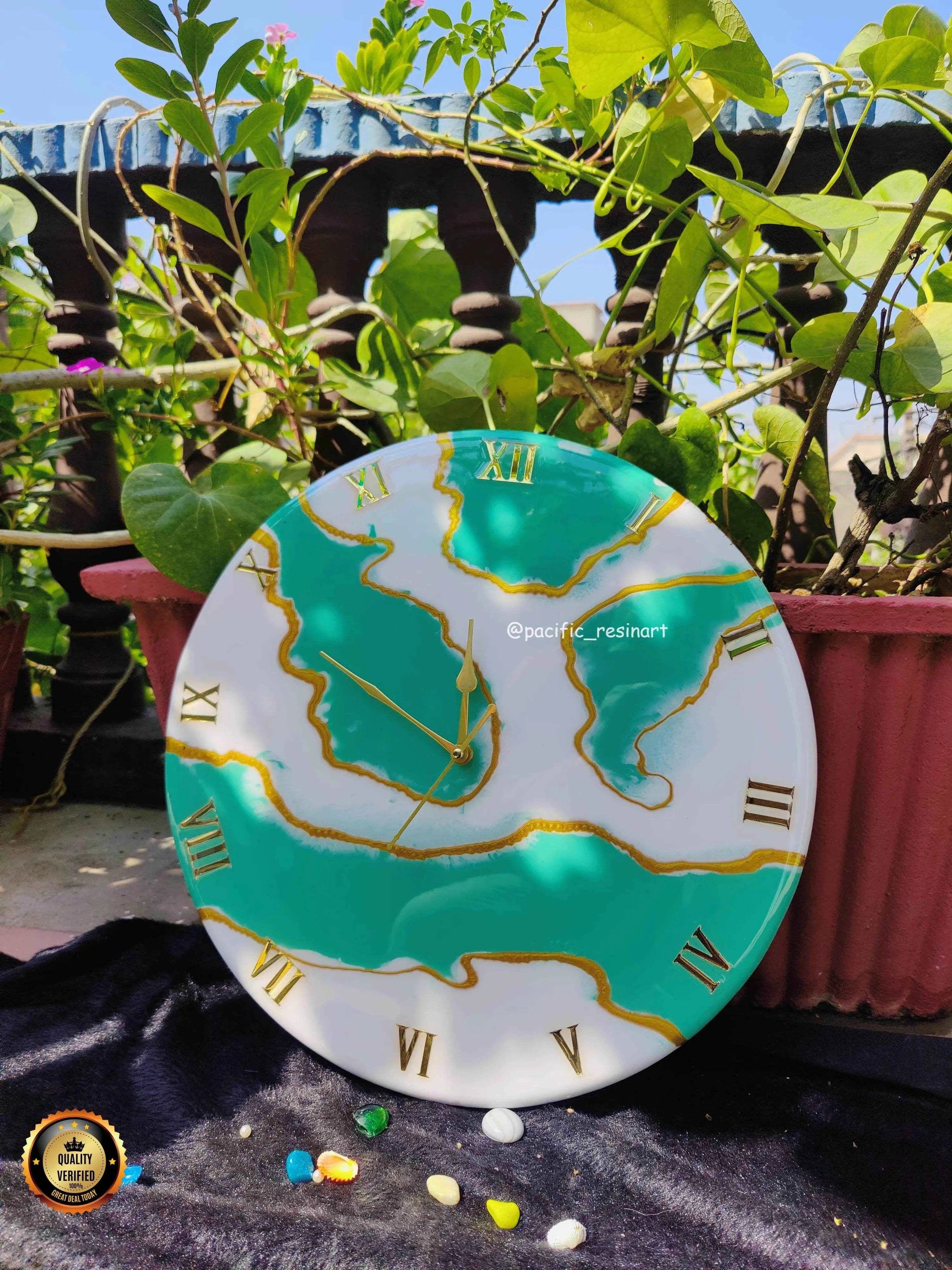 Leaf Green Roman Resin wall clock | Premium Resin Art For Decor - Pacific Resin Art