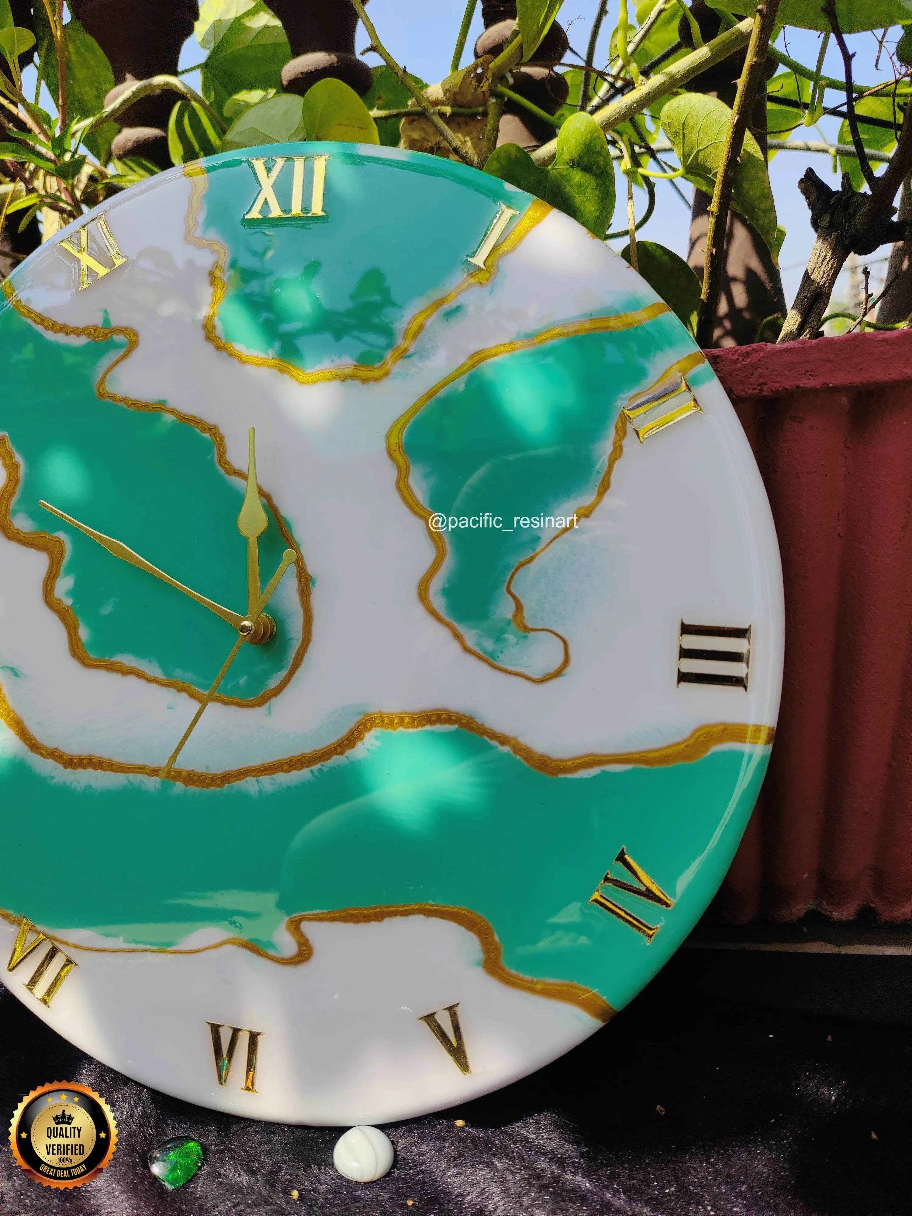 Leaf Green Roman Resin wall clock | Premium Resin Art For Decor - Pacific Resin Art