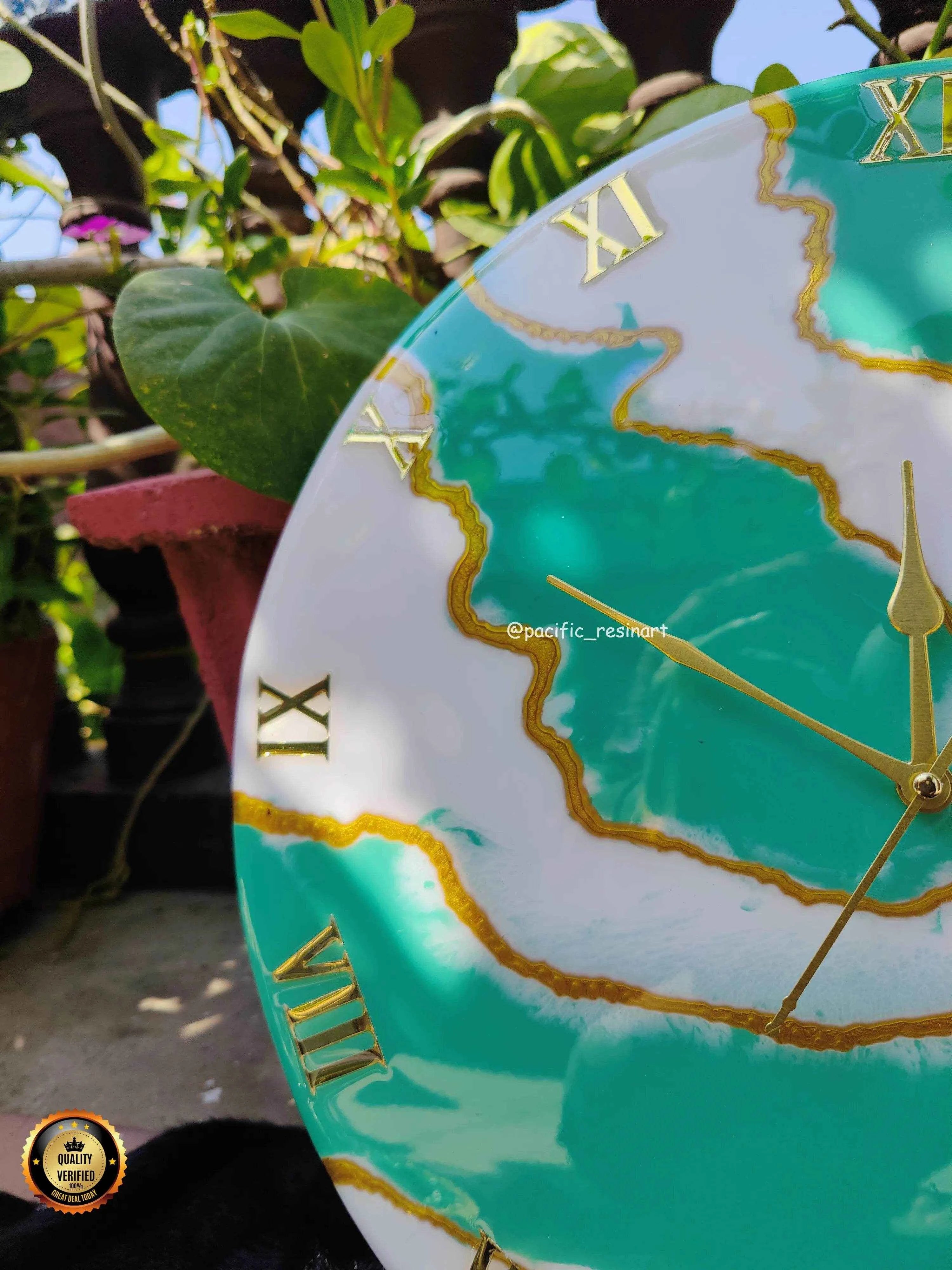 Leaf Green Roman Resin wall clock | Premium Resin Art For Decor - Pacific Resin Art