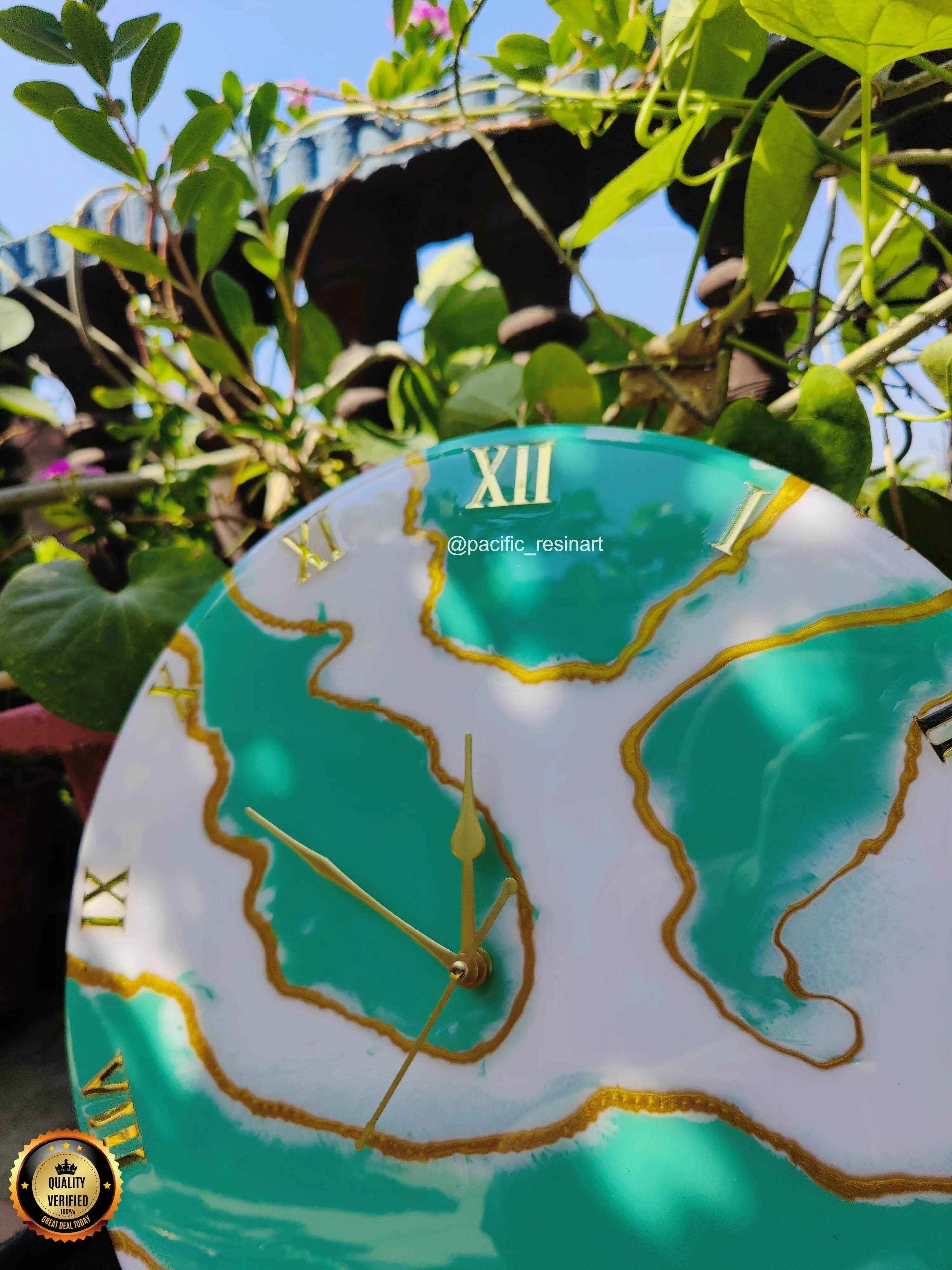 Leaf Green Roman Resin wall clock | Premium Resin Art For Decor - Pacific Resin Art