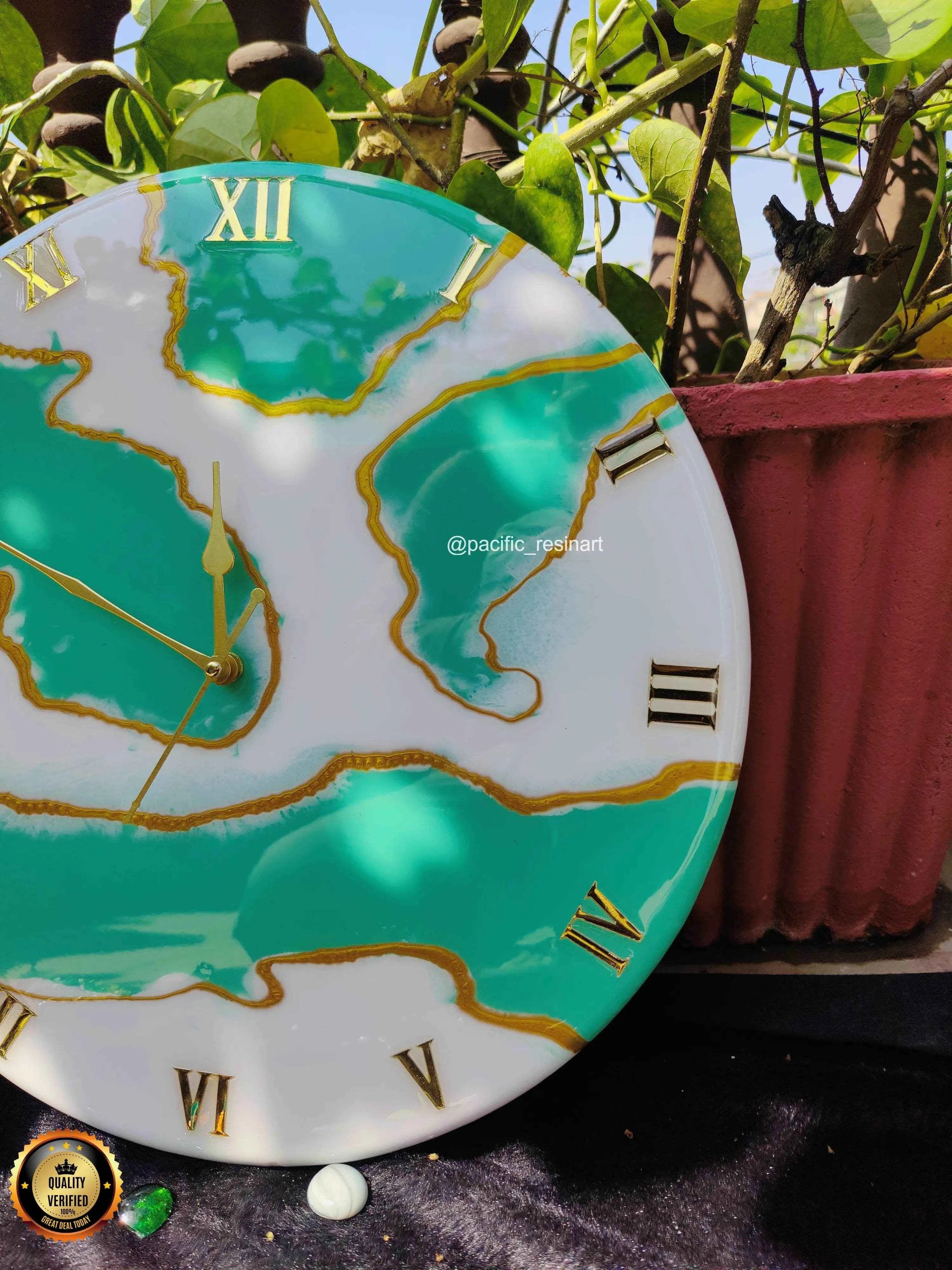 Leaf Green Roman Resin wall clock | Premium Resin Art For Decor - Pacific Resin Art