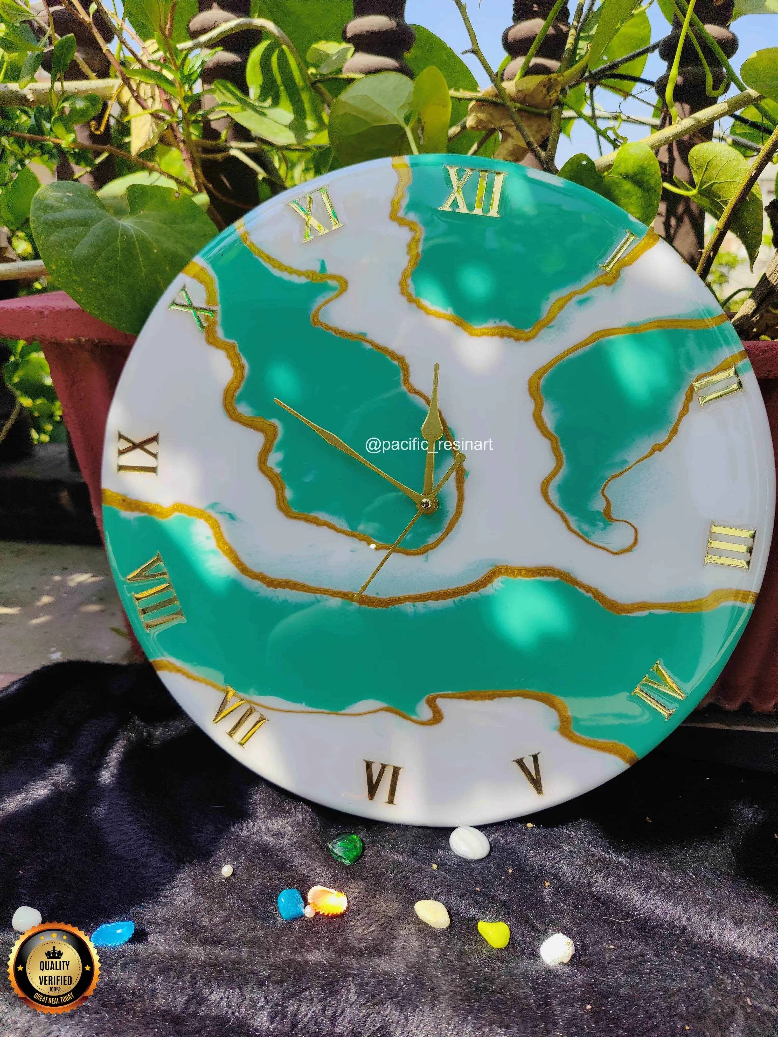 Leaf Green Roman Resin wall clock | Premium Resin Art For Decor - Pacific Resin Art