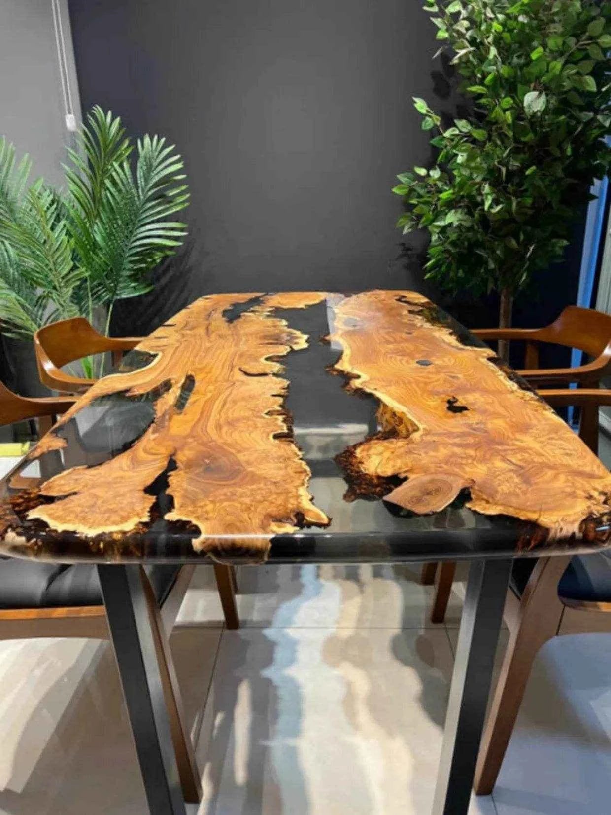 Mirror Translucent wooden Epoxy resin art Dining table | Luxury Resin Dining Table For Home Interiors (without stand)