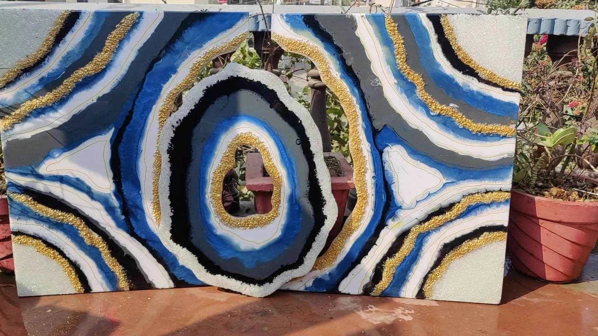 Multi Abstract Epoxy Resin wall Art & Paintings Set of 3 for Modern Home Decor - Pacific Resin Art