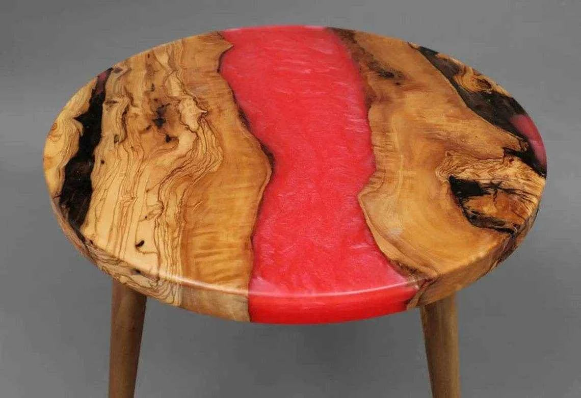 Peach Round Wooden Resin Coffee Table | Epoxy resin art table for Home Decor - Pacific Resin Art