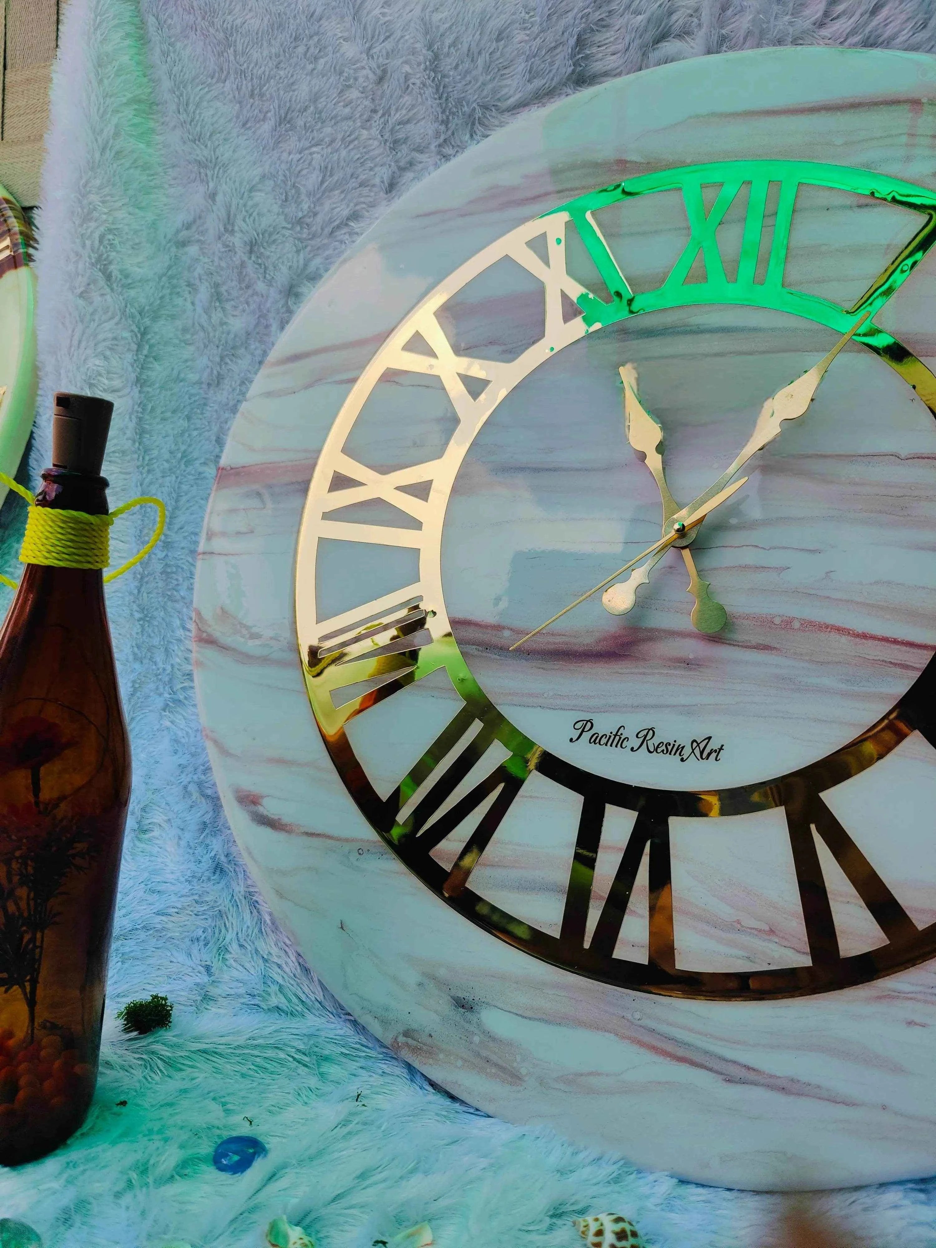 Pinkring Marble Resin Wall Clock | Moder Epoxy Art Wall Clocks - Pacific Resin Art
