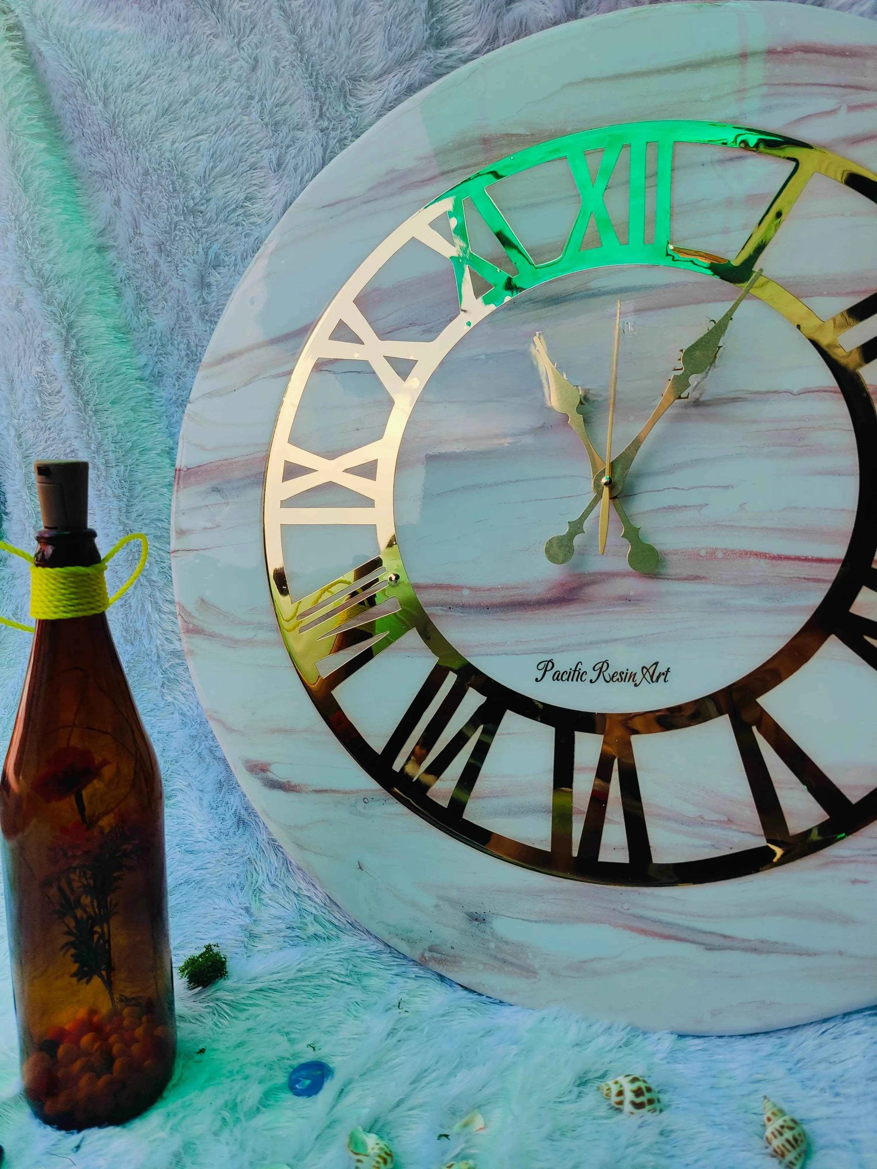 Pinkring Marble Resin Wall Clock | Moder Epoxy Art Wall Clocks - Pacific Resin Art