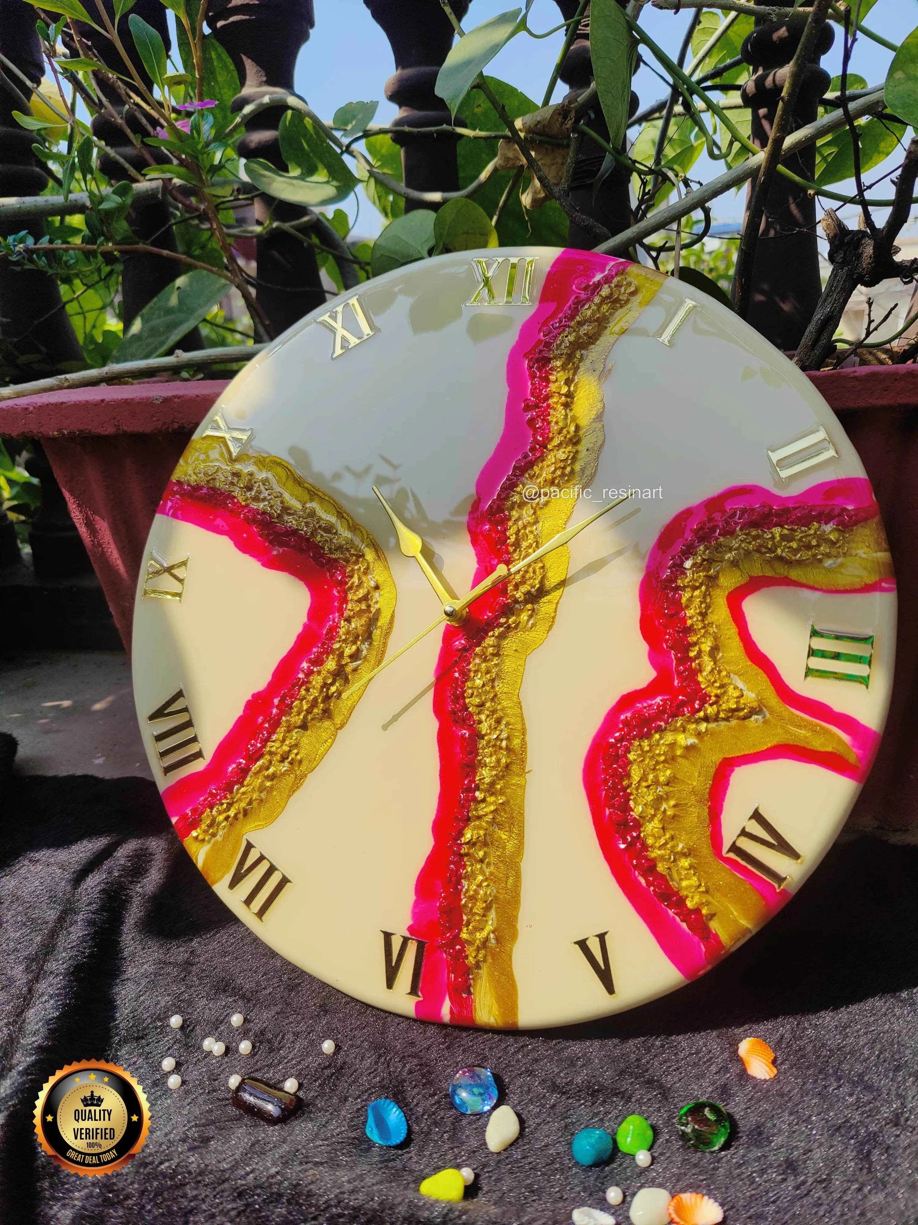 Pink Curves Roman Resin wall clock | Premium Resin Wall Clock - Pacific Resin Art