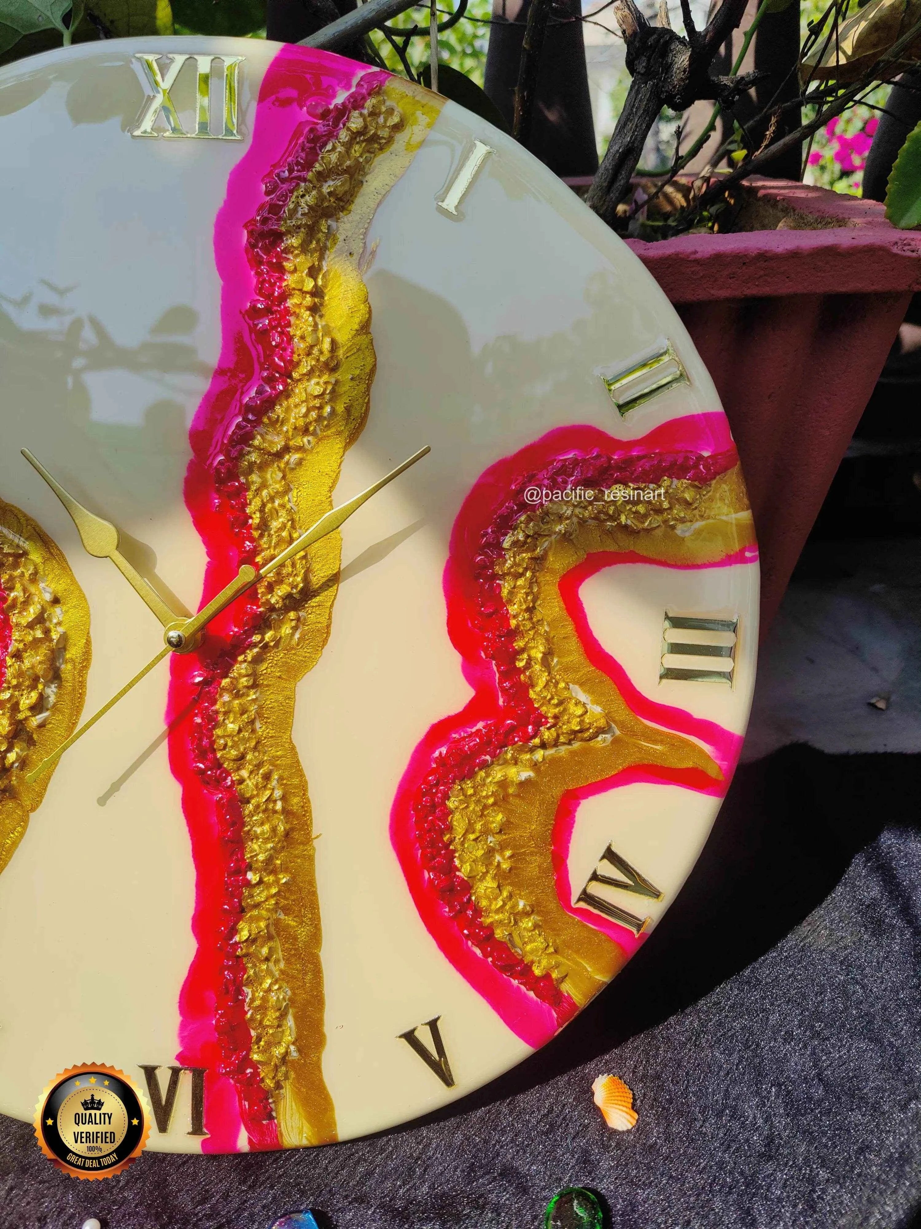 Pink Curves Roman Resin wall clock | Premium Resin Wall Clock - Pacific Resin Art