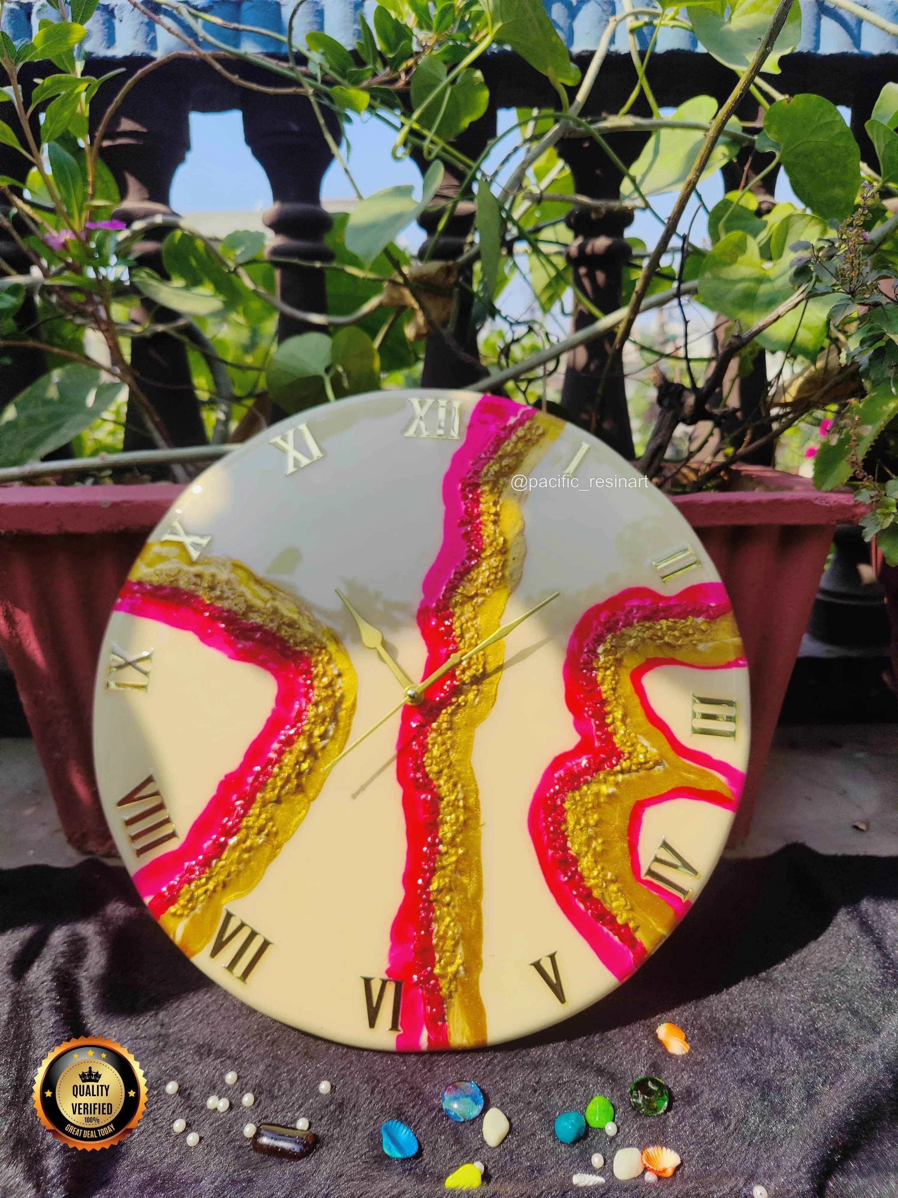 Pink Curves Roman Resin wall clock | Premium Resin Wall Clock - Pacific Resin Art