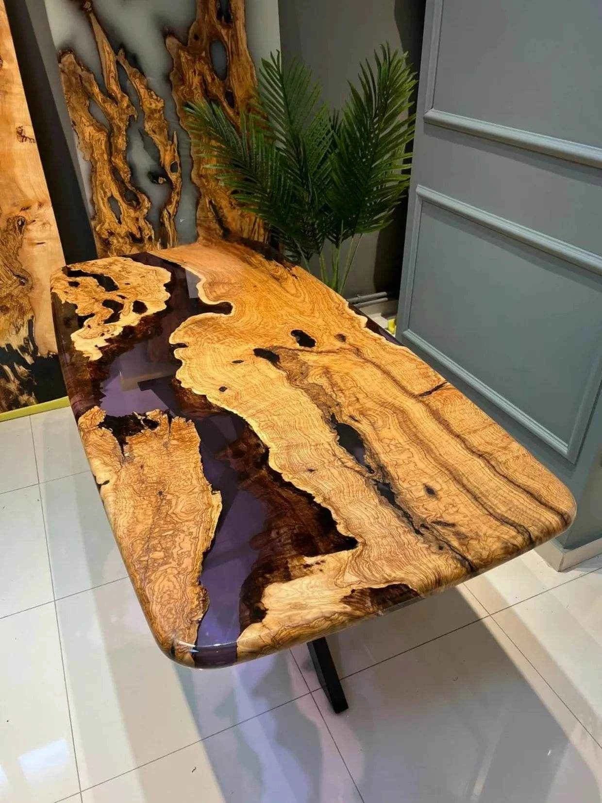 Purple Stream Wooden Resin Dining table with legs - Pacific Resin Art