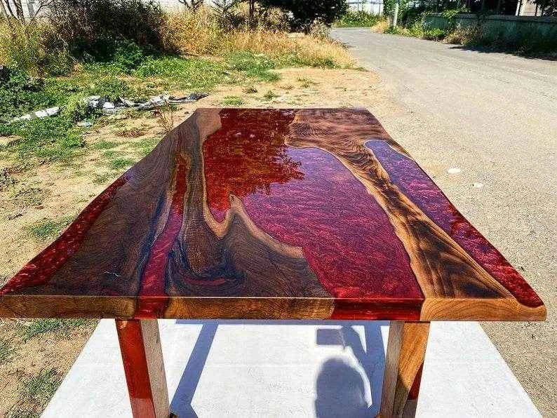 Red Ocean Wooden resin dining table | Elegant Resin Art Dining Table For Home Decor - Pacific Resin Art